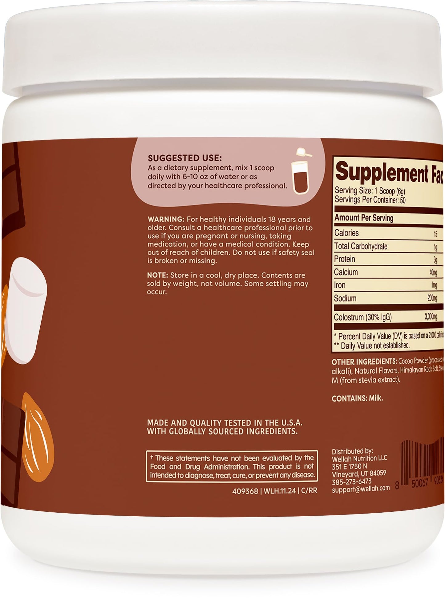 Wellah Colostrum Powder 50 Servings, 9.8 oz