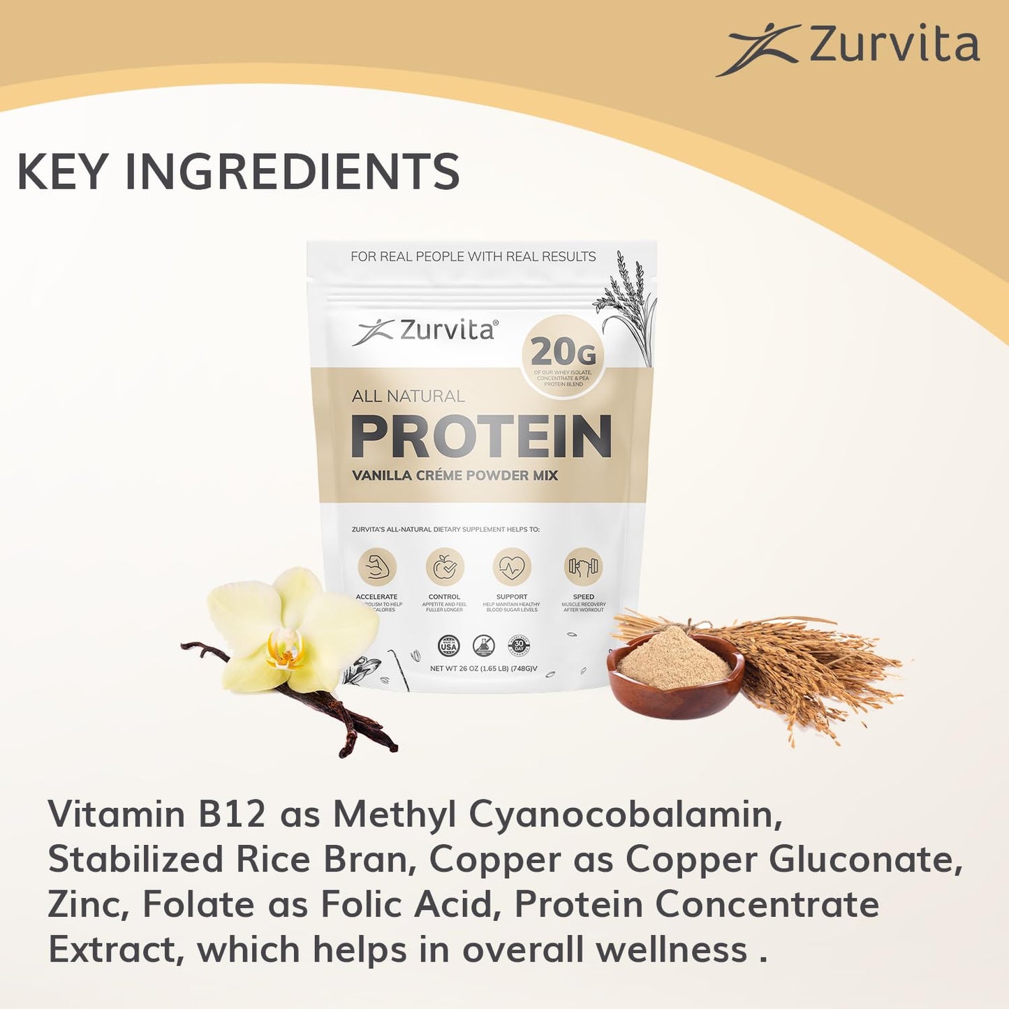 Zurvita Vanilla Crème Protein Powder, 26 oz