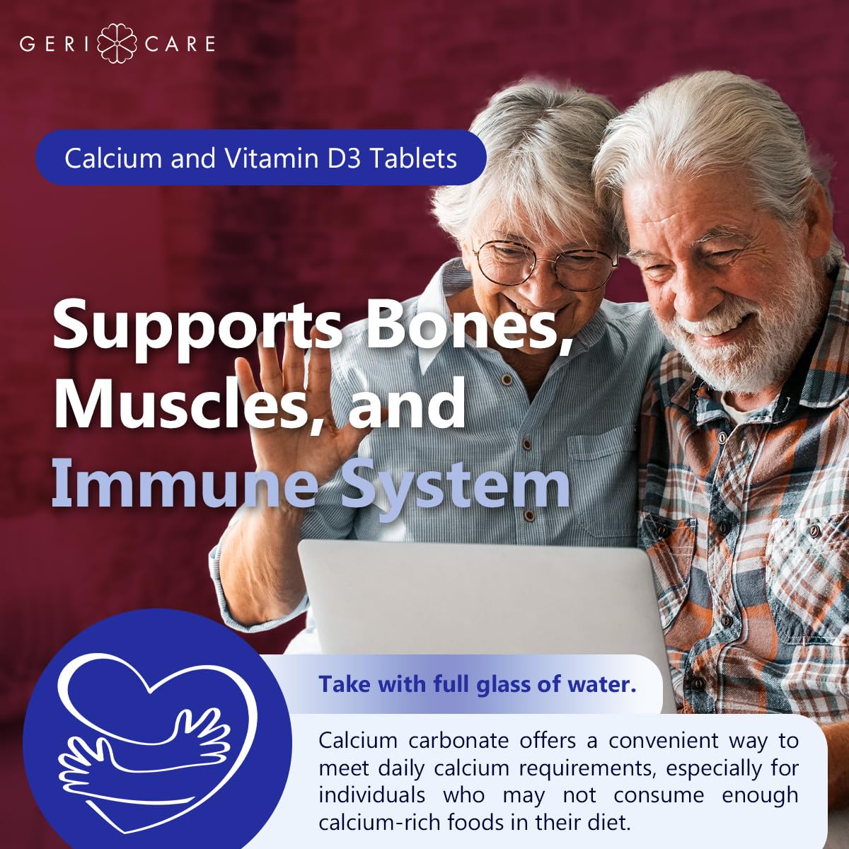 GeriCare Calcium 600mg with Vitamin D 10mcg (400 IU) Tablets, 100 Count