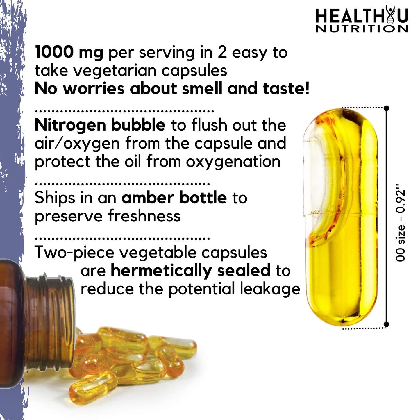 HEALTHYU NUTRITION Vegan Black Cumin Seed Oil Capsules 1000mg Cold Pressed Nigella Sativa 1 Count