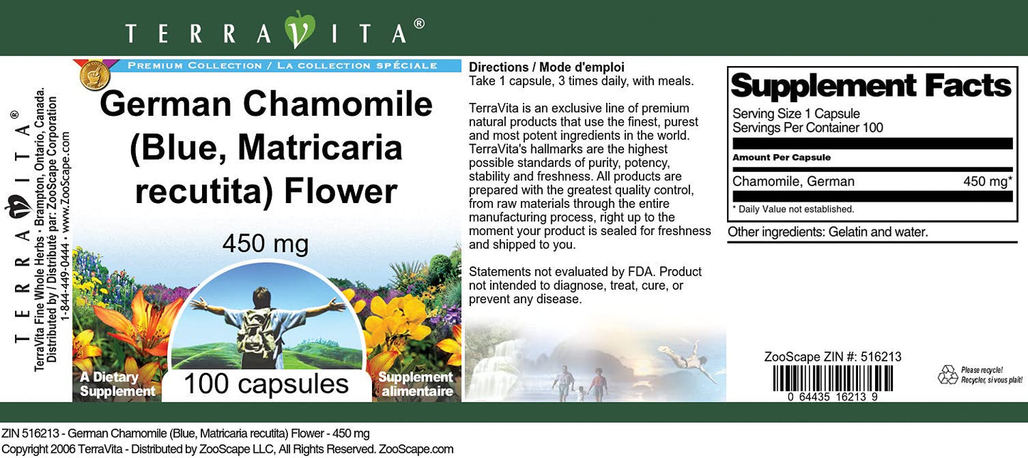 Terravita German Chamomile 450 mg Capsules, 100 Count