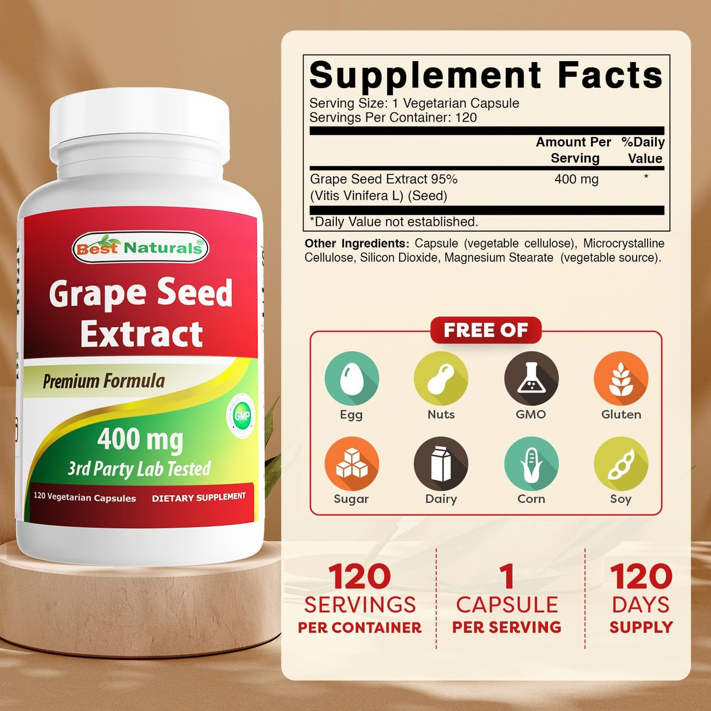Best Naturals Grapeseed Extract 400 mg Capsule 360 Capsules
