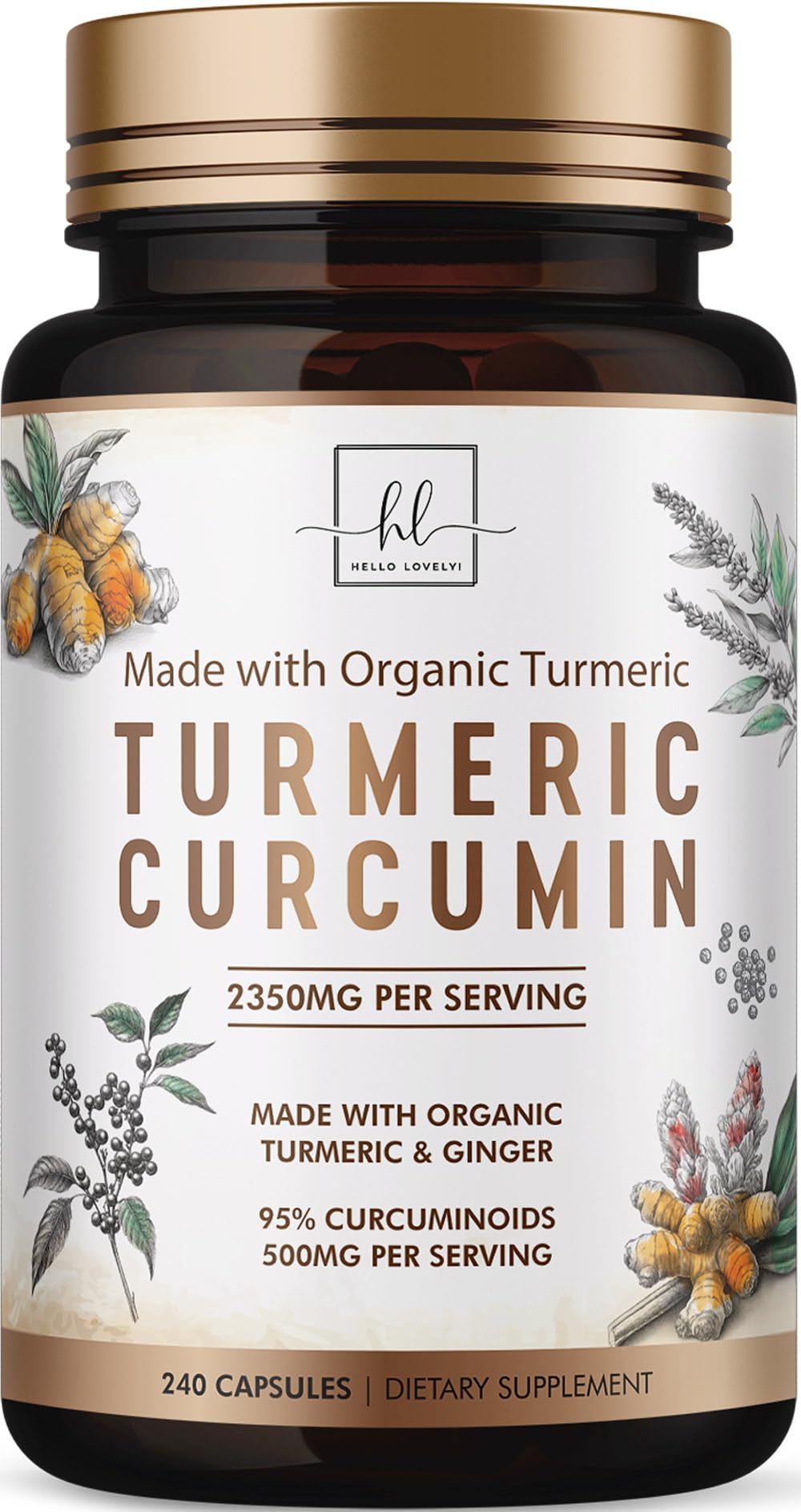 Hello Lovely! Turmeric Curcumin Supplement 1750mg Capsules 240