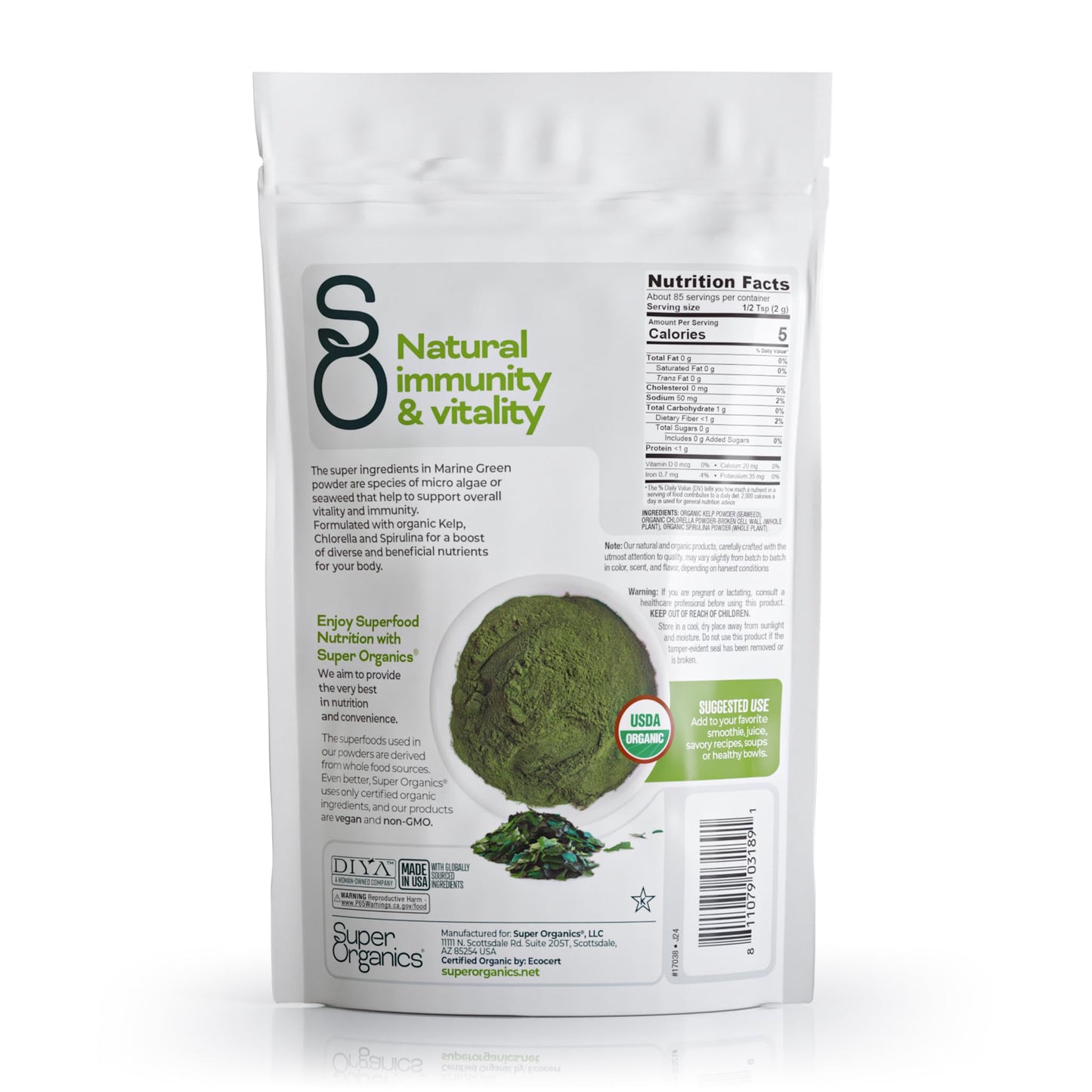 Super Organics Marine Super Greens Powder, 6 oz