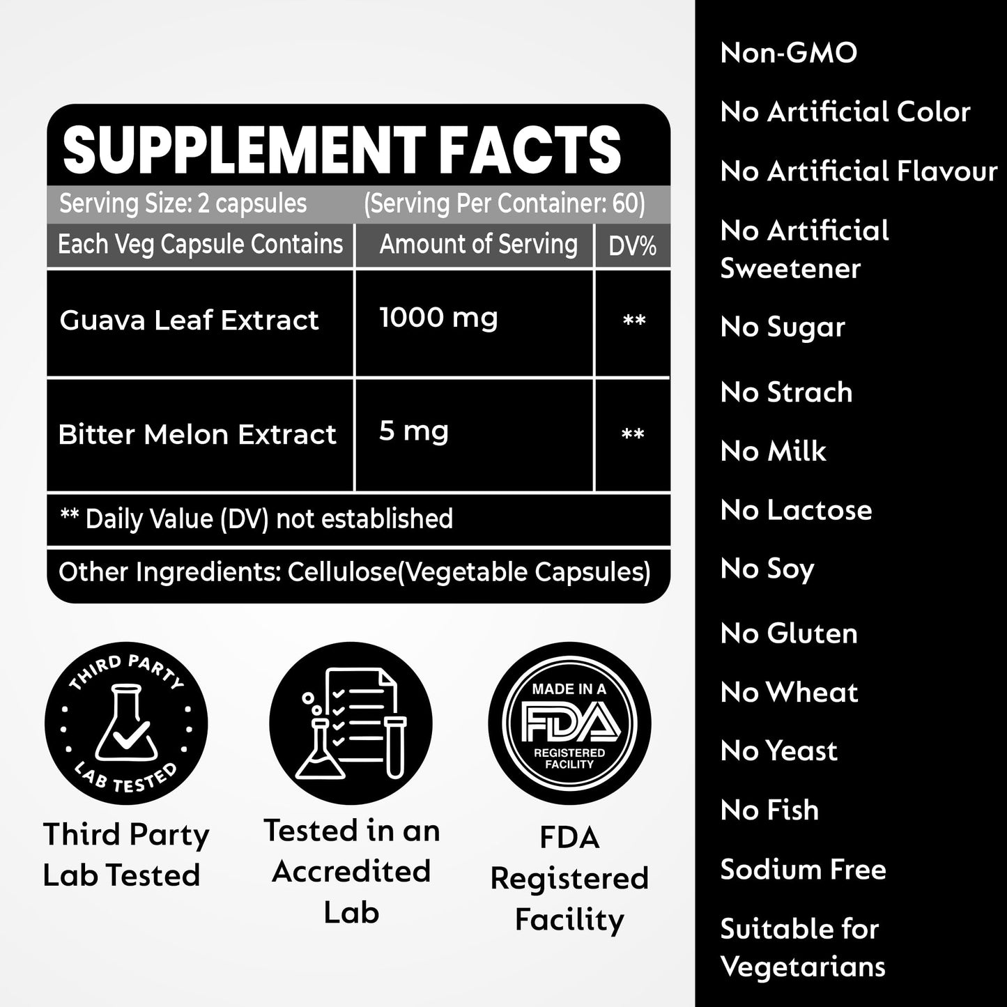 Nutrizell Guava Leaf Extract with Bitter Melon 1000mg Per Serving Herbal Guava Supplement for Metabolic Health & Digestion Support Capsules 120 Count