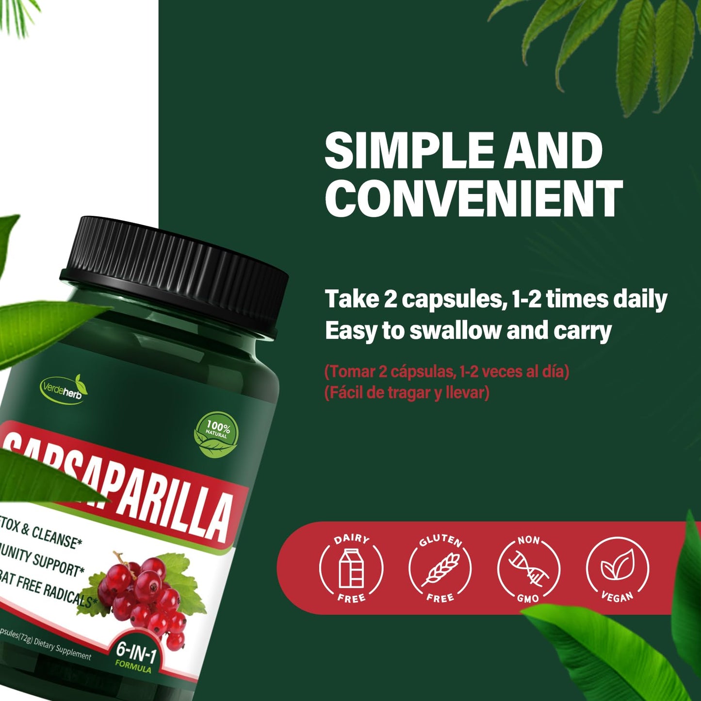 Verdeherb Sarsaparilla Extract Capsules, 240 Count