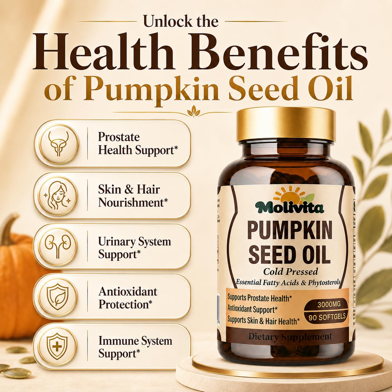 Molivita Pumpkin Seed Oil with Saw Palmetto 90 Softgels