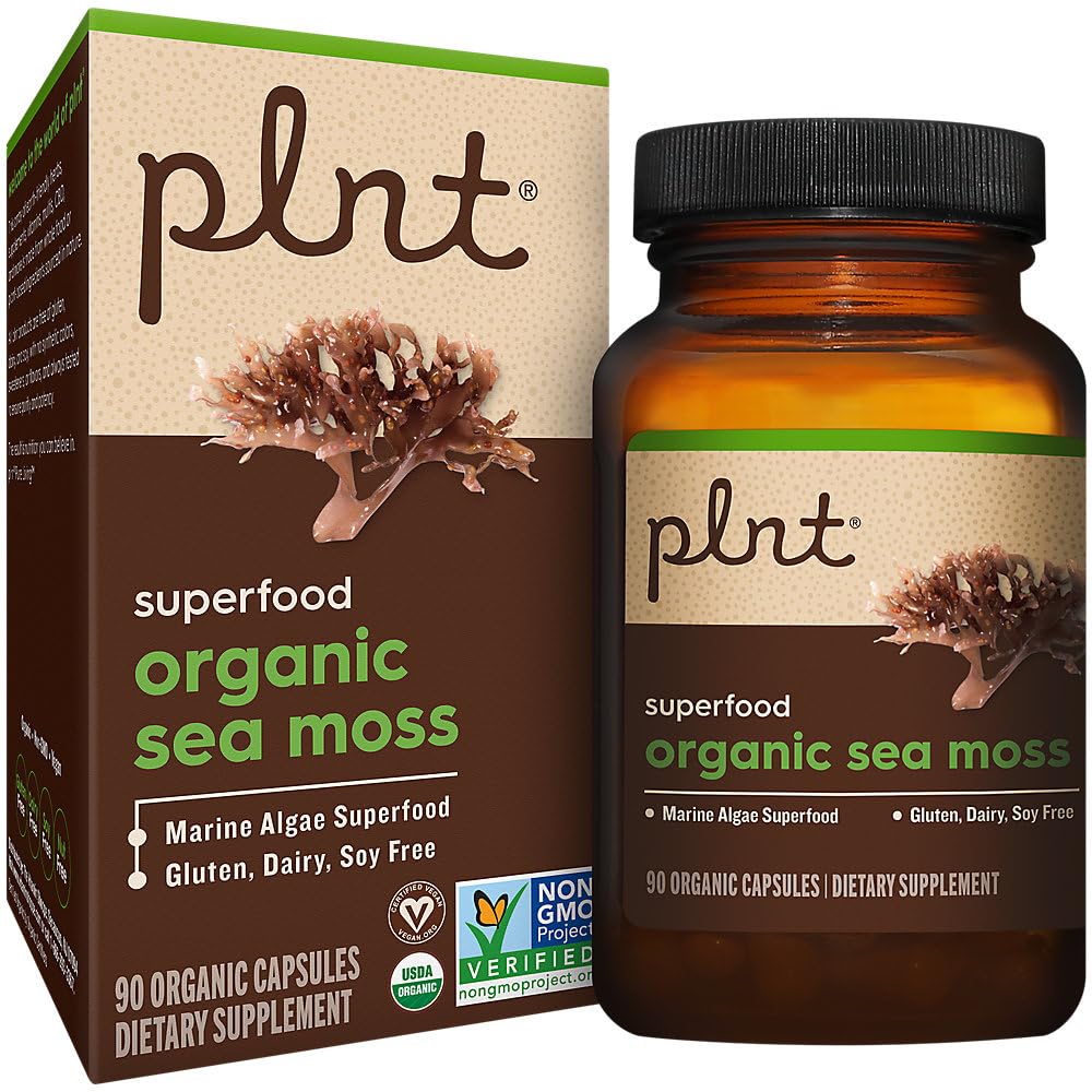 plnt Organic Sea Moss, Marine Algae Superfood, 900 mg Organic Irish Moss, Vegetarian Capsules, 90 Count