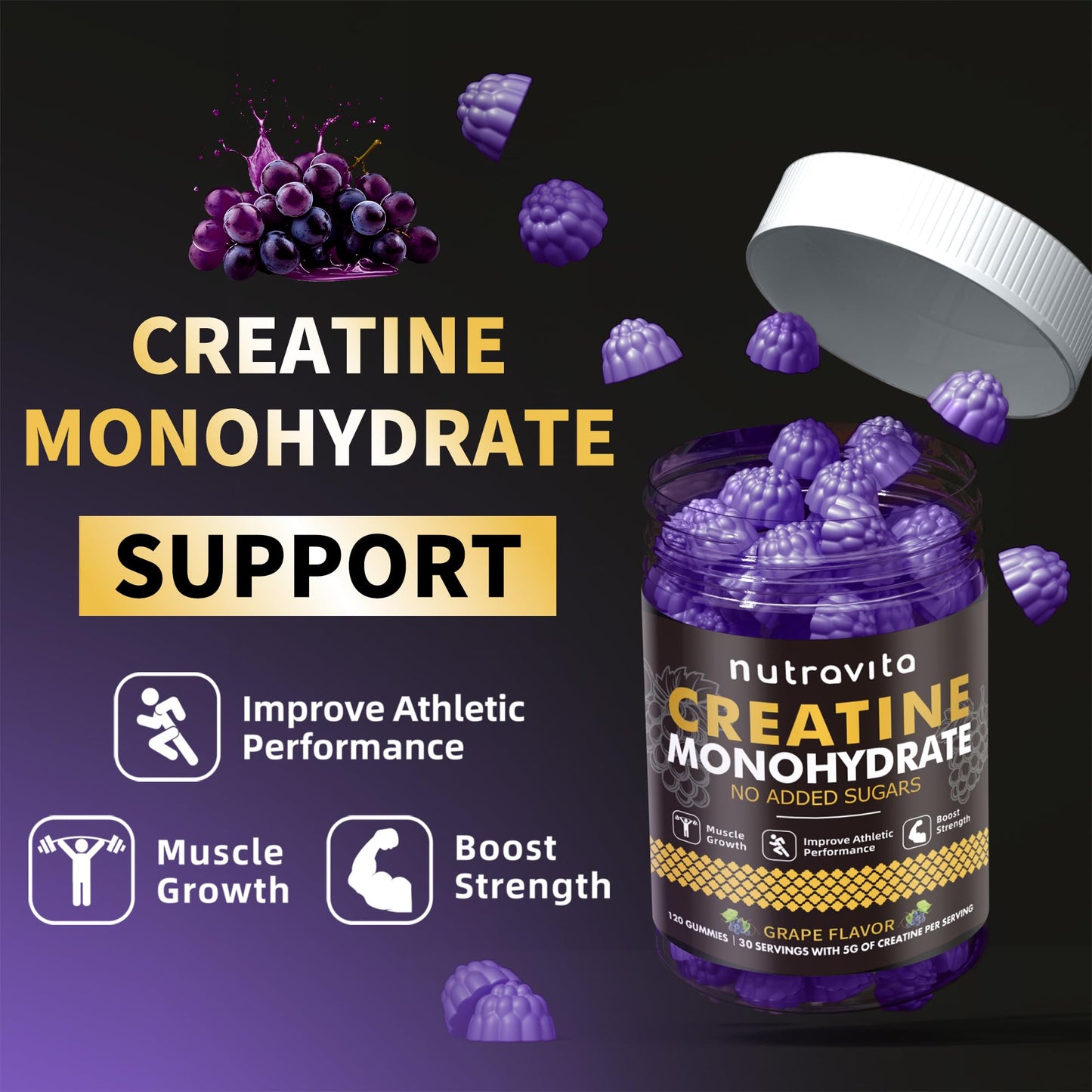 Nutravita Creatine Monohydrate Gummies, 120 Count
