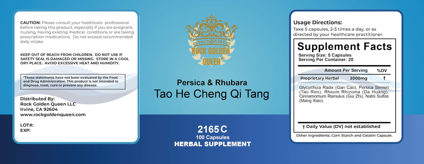 Rock Golden Queen Tao He Cheng Qi Tang/Persica & Rhubarb Decoction, 100 Capsules