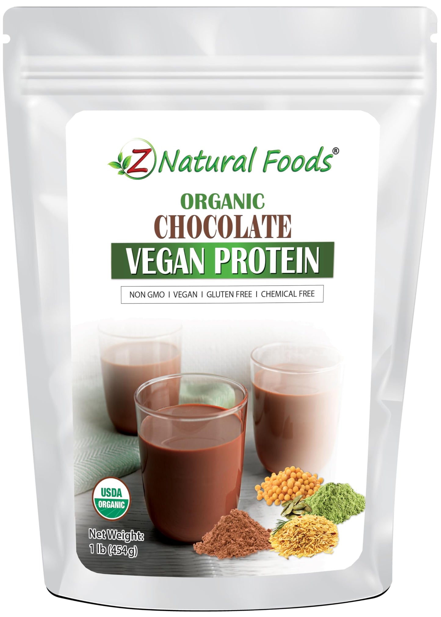 Z Natural Foods Organic Chocolate Vegan Protein Powder, 16 Servings