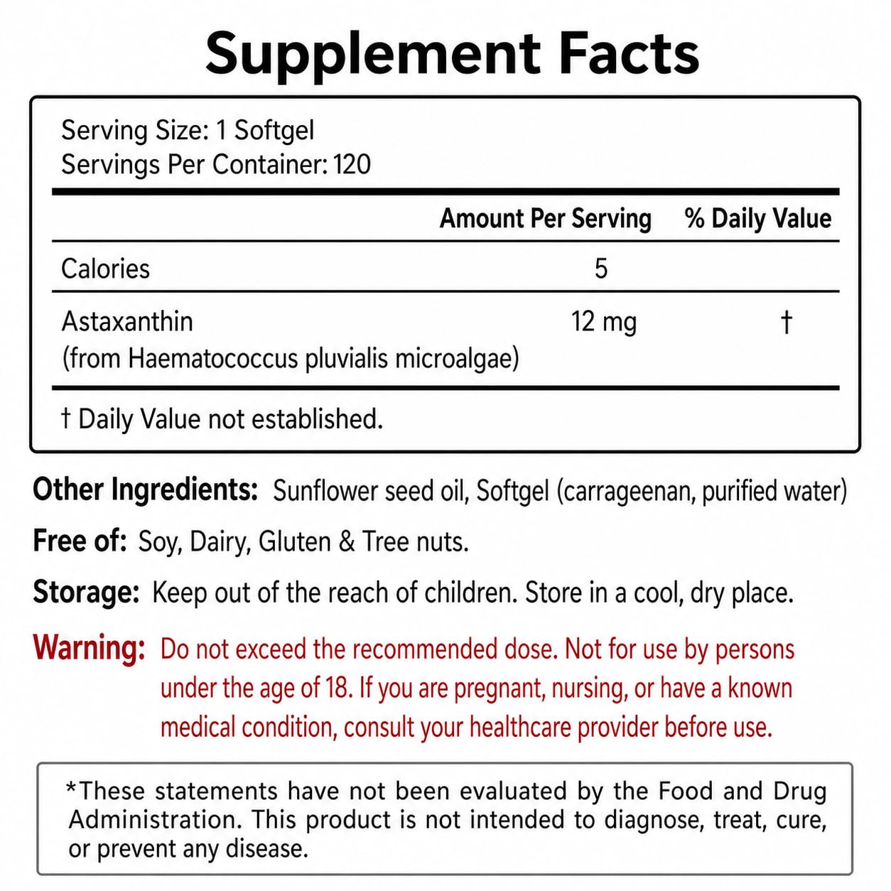 Adjustable Astaxanthin 12mg Softgels, 120 Count