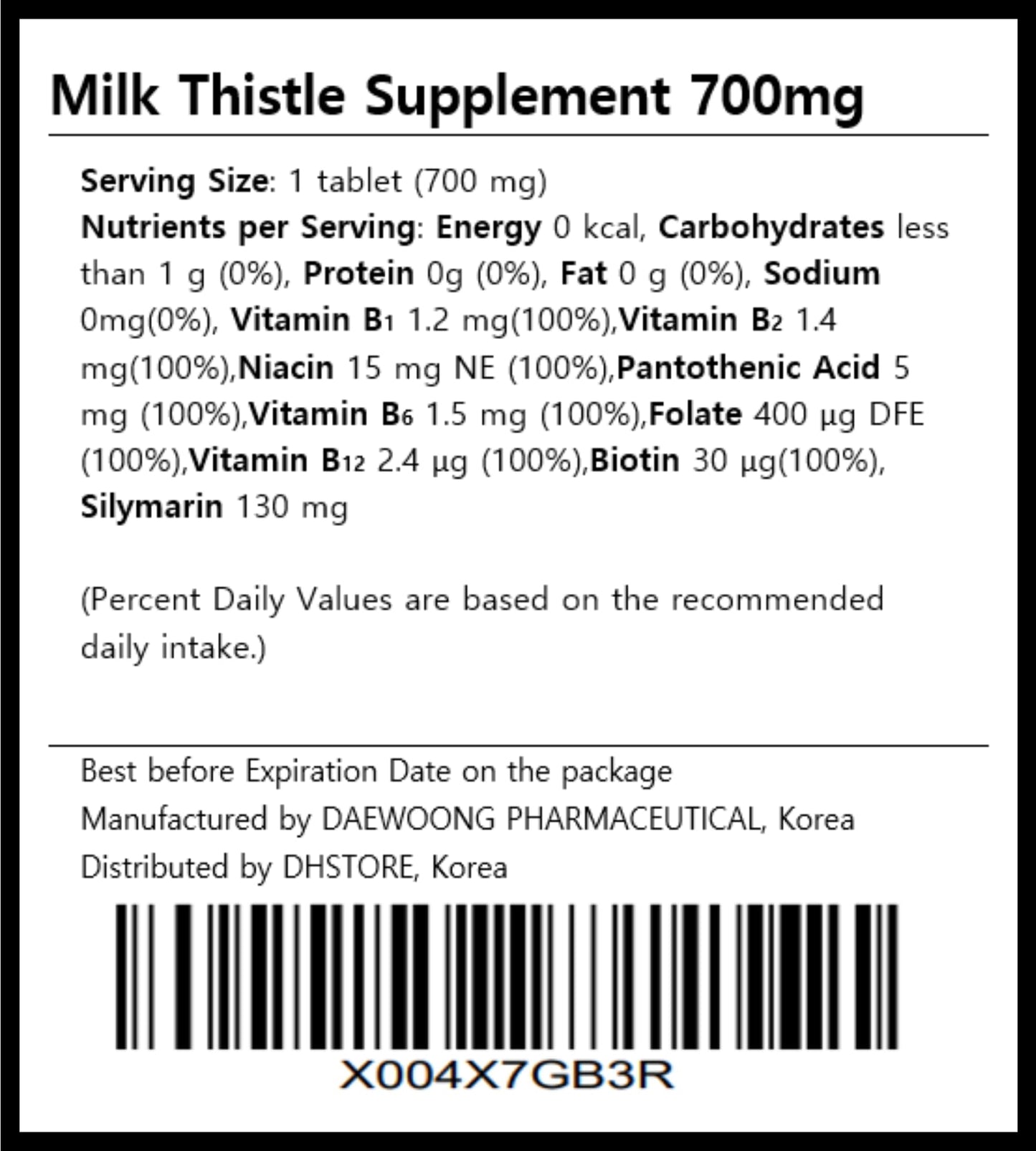 DAHLORE Milk Thistle Supplement 700mg Tablets 30 Count