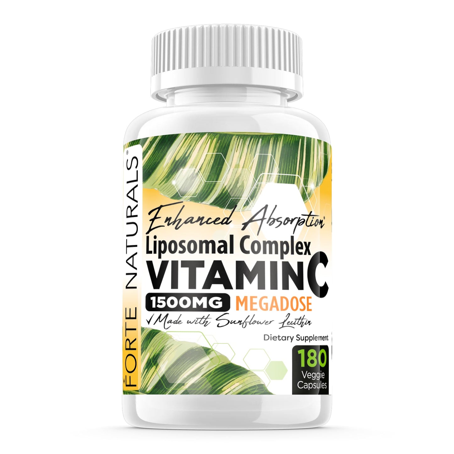 FORTE NATURALS High Dose Vitamin C 1500mg Liposomal C Complex with Sunflower Lecithin 180 Capsules