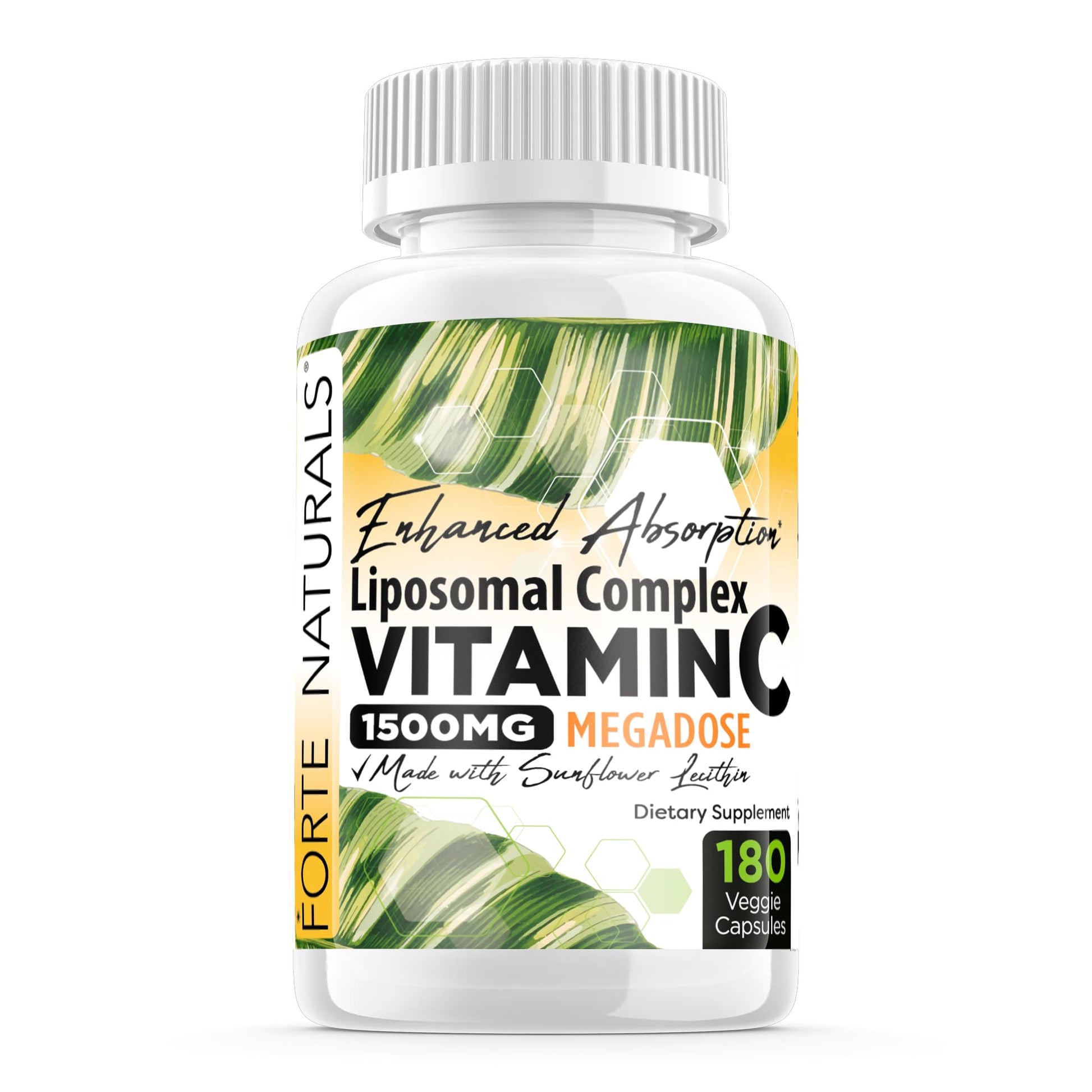 FORTE NATURALS High Dose Vitamin C 1500mg Liposomal C Complex with Sunflower Lecithin 180 Capsules