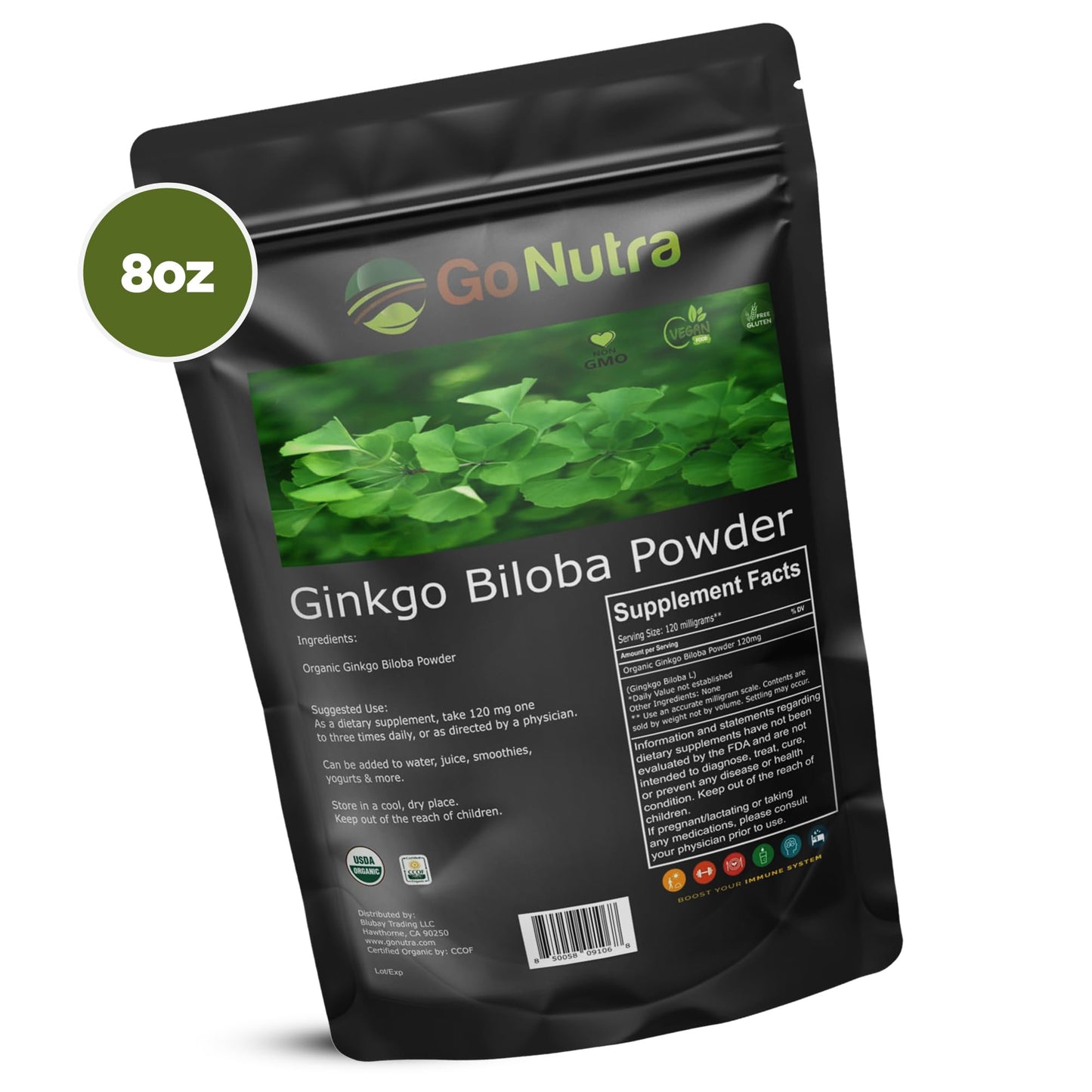Go Nutra Organic Ginkgo Biloba Powder 8 oz