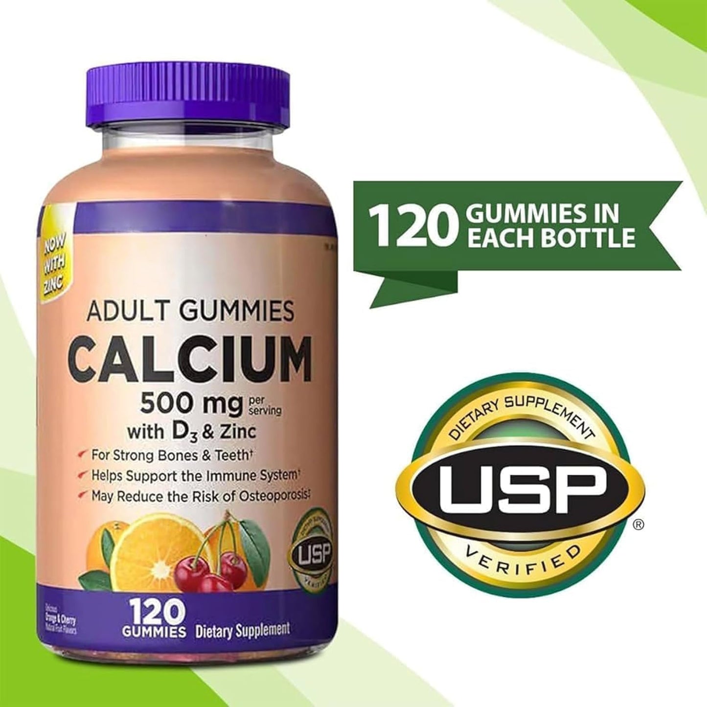 Generic Chewable Calcium Gummies 500 mg with D3, 240 Gummies