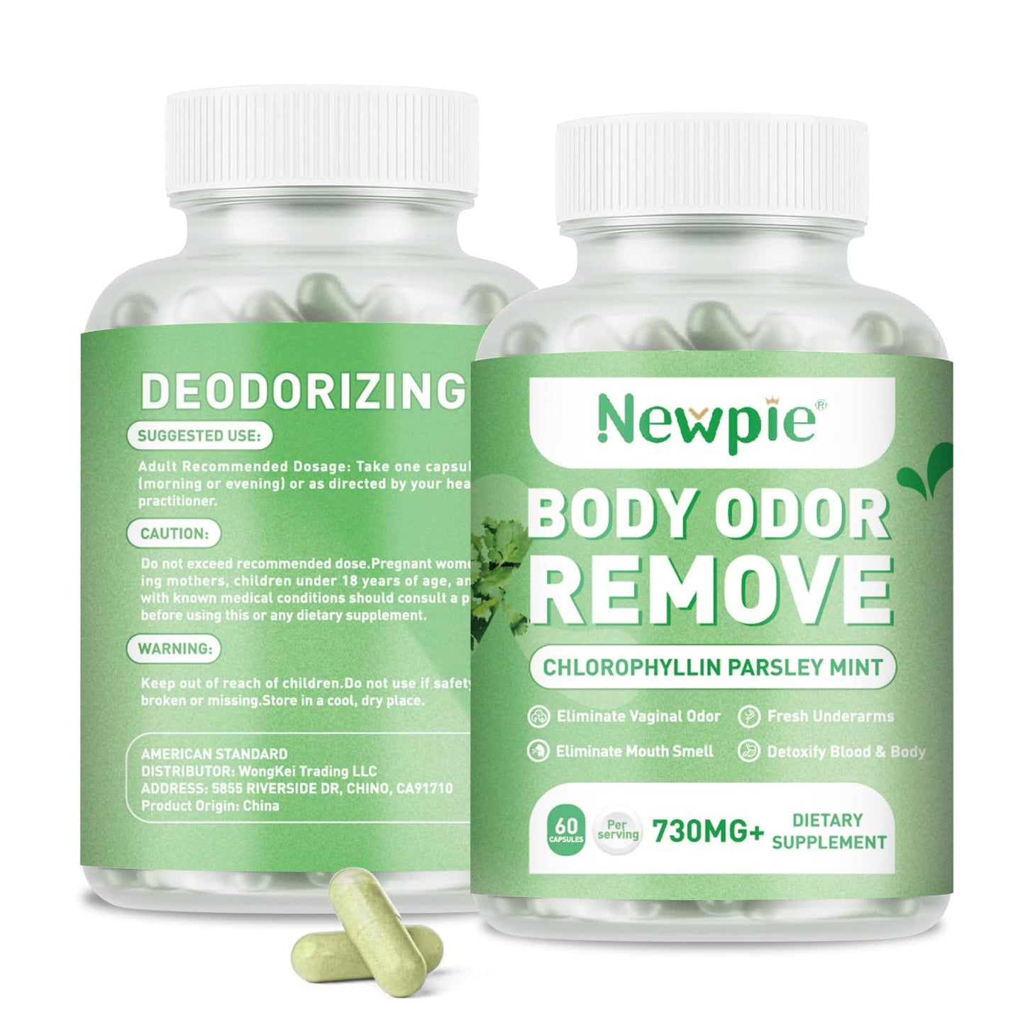 Blltzzz Newpie Body Deodorizing Supplement Chlorophyll Capsules for Skin Odor, Fresh Breath & Gut Odor Control for Men & Women | Vegan with Parsley Leaf Green Tea, Gluten Free, 60 Capsules