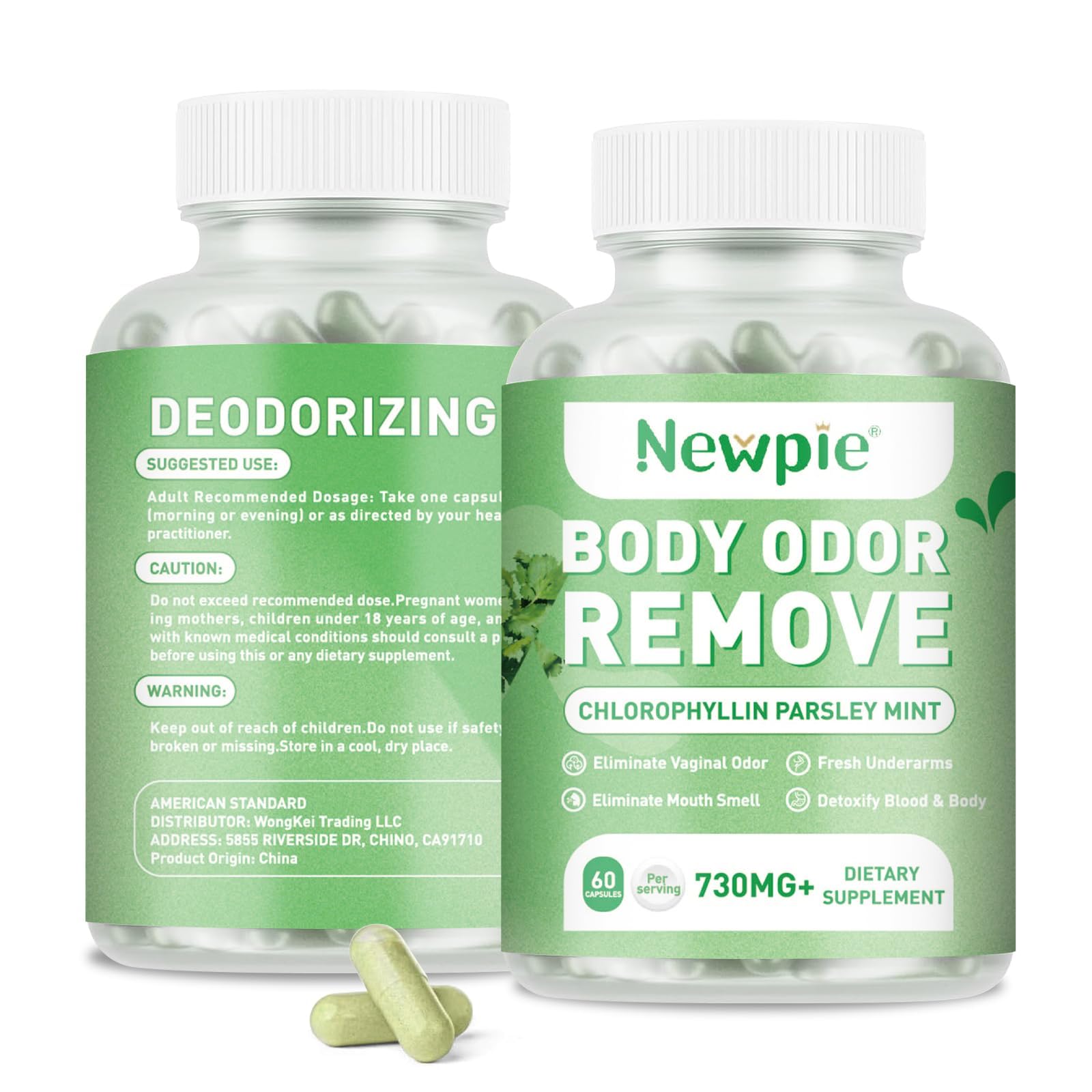 Blltzzz Newpie Body Deodorizing Supplement Chlorophyll Capsules for Skin Odor, Fresh Breath & Gut Odor Control for Men & Women | Vegan with Parsley Leaf Green Tea, Gluten Free, 60 Capsules