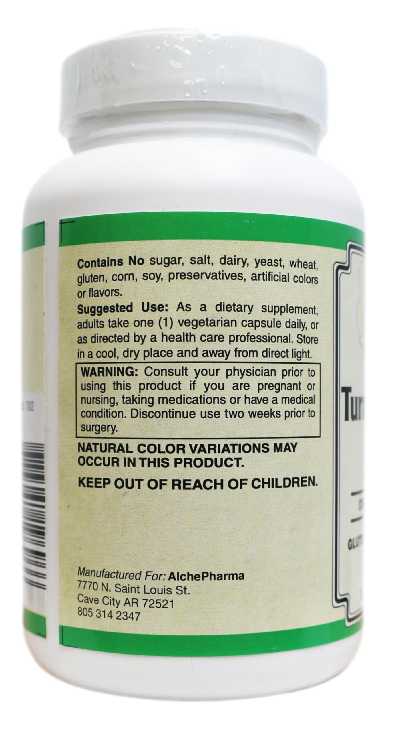 AlchePharma Turmeric Curcumin Supplement 500mg - Standardized to 95% Curcuminoids, Vegan, Non-GMO, Gluten Free Capsules, 1 Count