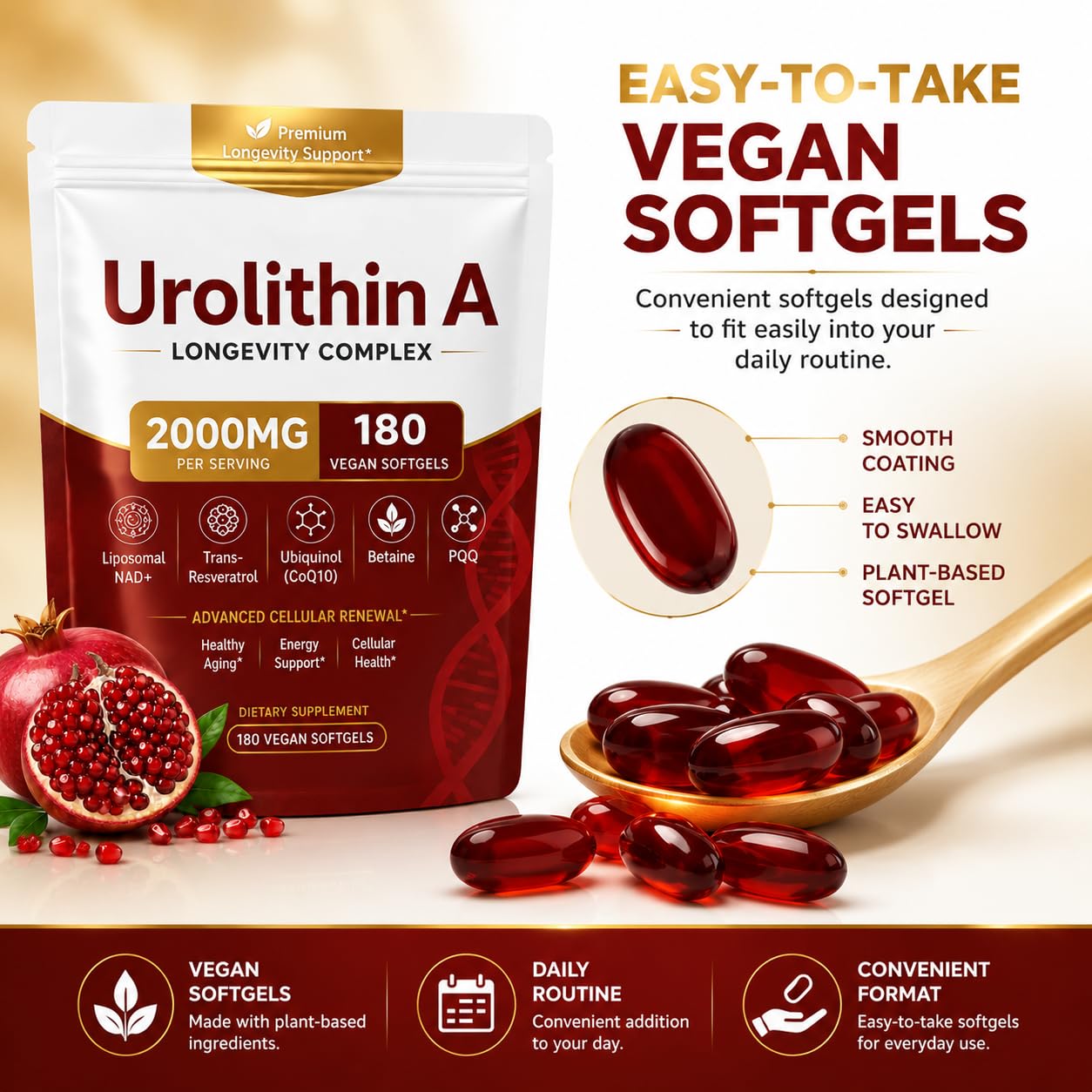 FINDING FERDINAND Urolithin A Supplement with Liposomal NAD+, Trans-Resveratrol, 12-in-1 Formula Softgels 180