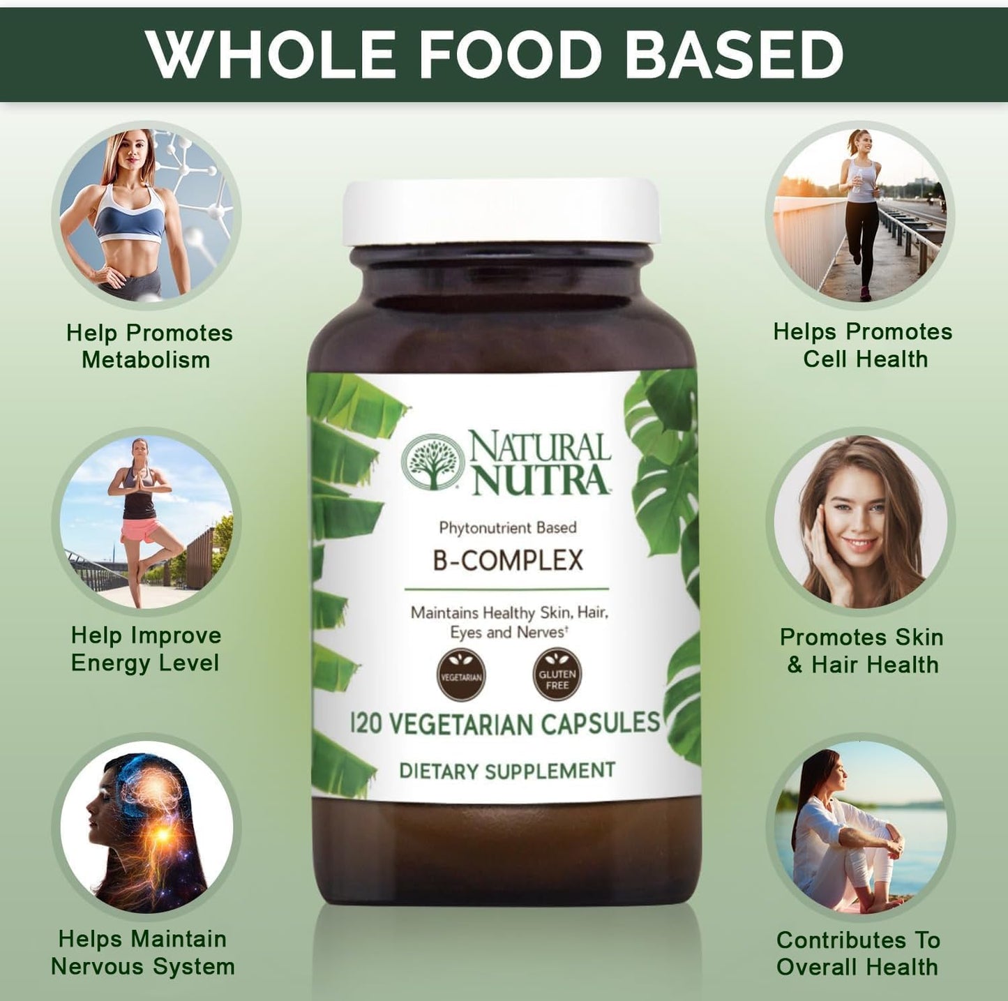 Natural Nutra Vitamin B Complex with Niacin, Folate, Thiamin, Biotin, 120 Capsules