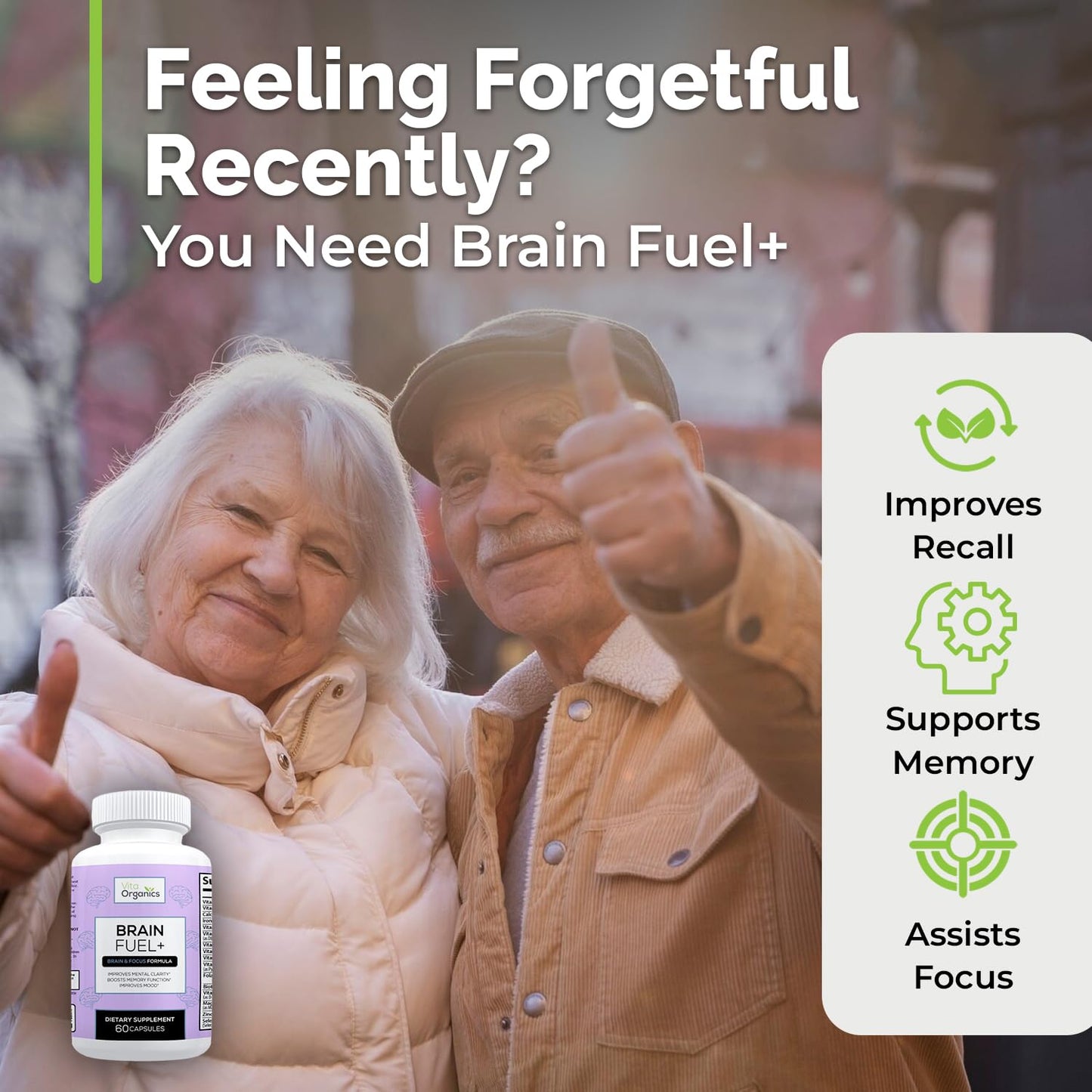Vita Organics Brain Fuel+ DMAE Blend Memory Supplement for Focus, Mood, Mental Energy, 60 Capsules