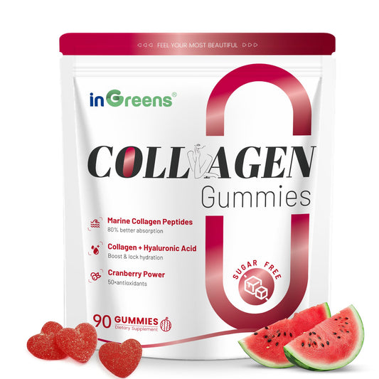 inGreens Collagen Peptides Gummies for Women, 5000mg Hydrolyzed Marine Collagen, Sugar Free with Type I, II, III & Biotin, 90 Count