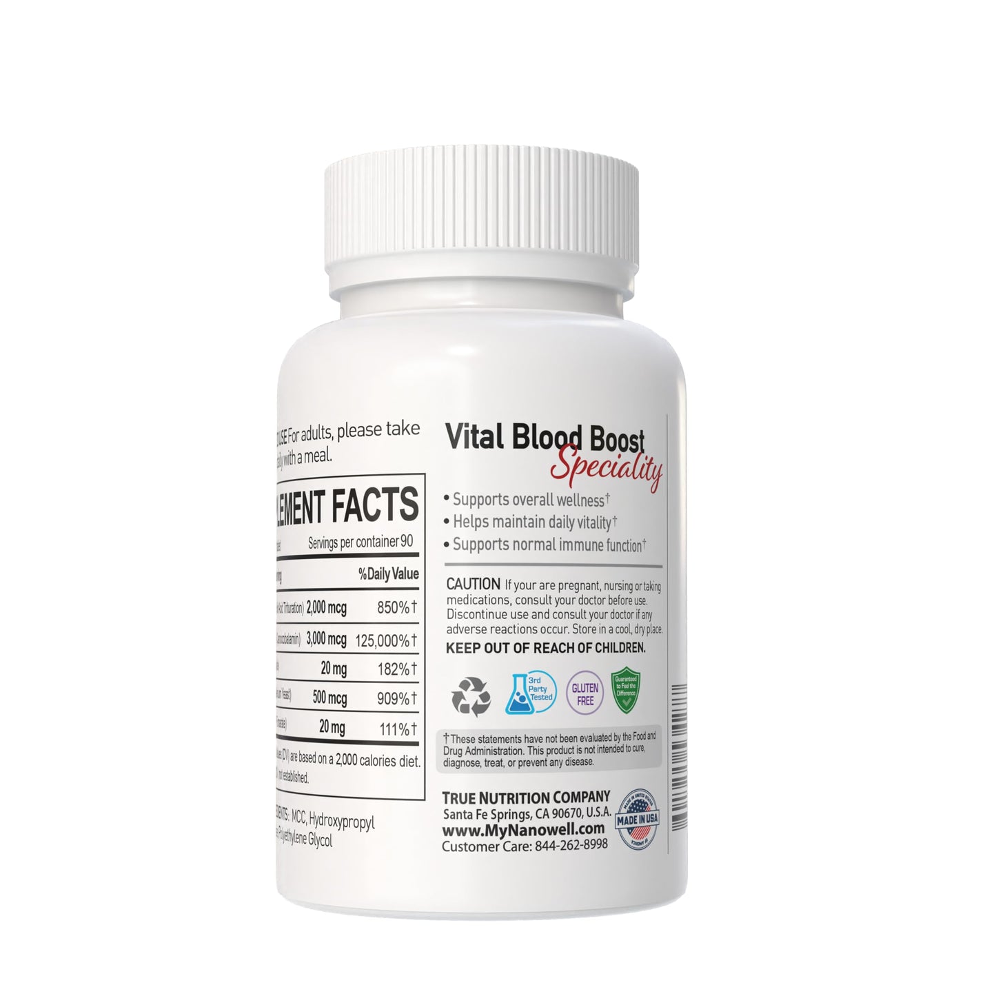 NANOWELL Vital Blood Boost Iron with Selenium, Zinc, Vitamin B12 & Folic Acid Tablets, 270 Count