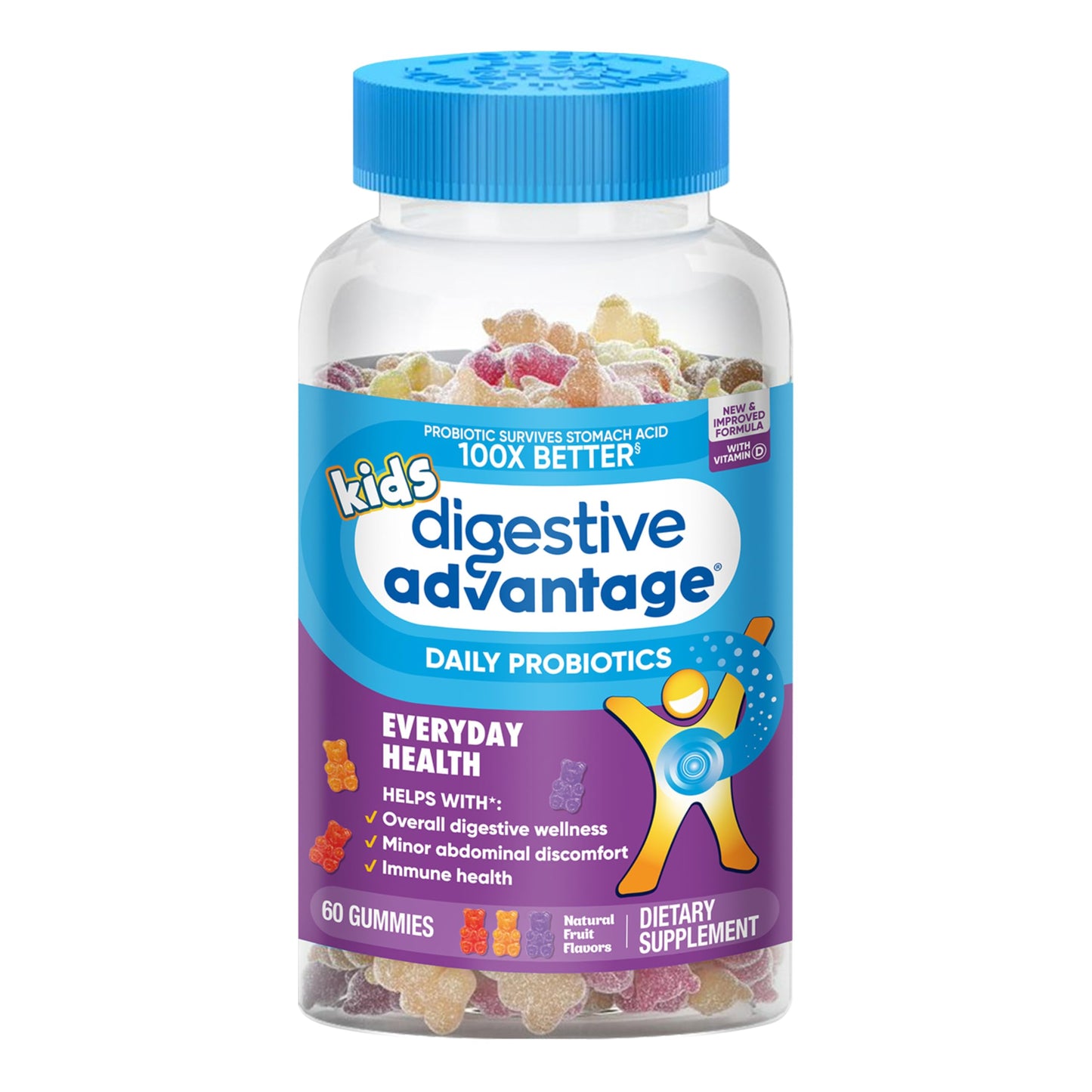 Digestive Advantage Kids Probiotic Gummies for Digestive Health, 60 Count