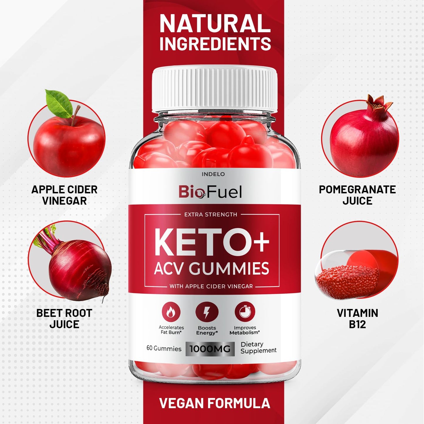 Indelo Bio Fuel Keto ACV Gummies, 300 Gummies