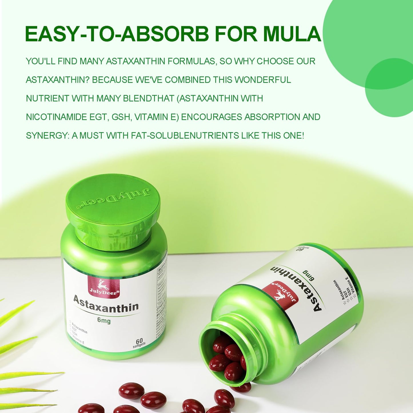 JulyDeer Astaxanthin 6 mg Per Serving Softgels, 60 Softgels