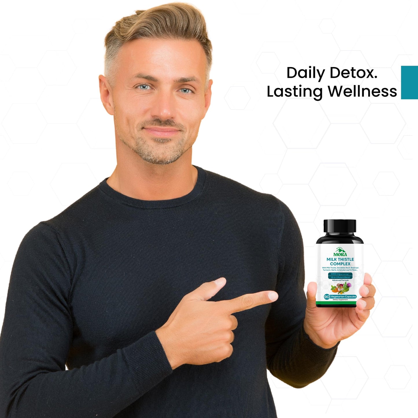 MORA Milk Thistle Complex 1000mg Capsules, 15-in-1 Liver Support with 80% Silymarin, Dandelion Root, Turmeric & Artichoke Extract, Liver Health & Digestion Support, 90 Vegan Capsules