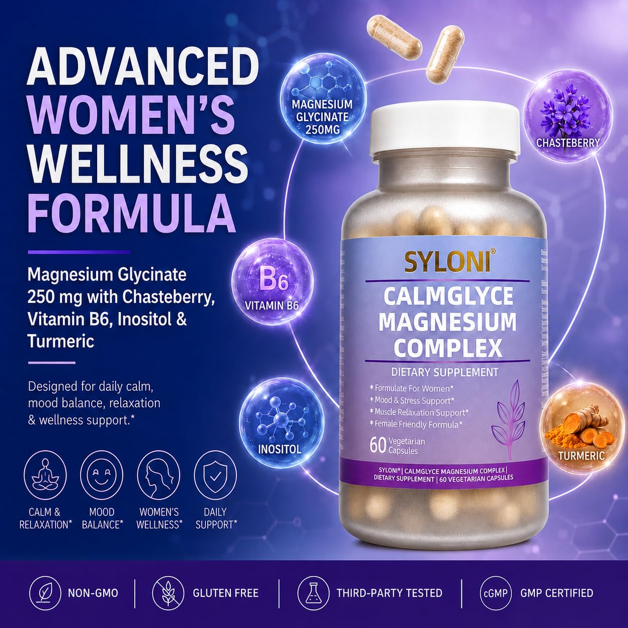 Syloni Magnesium for Women, 60 Vegetarian Capsules