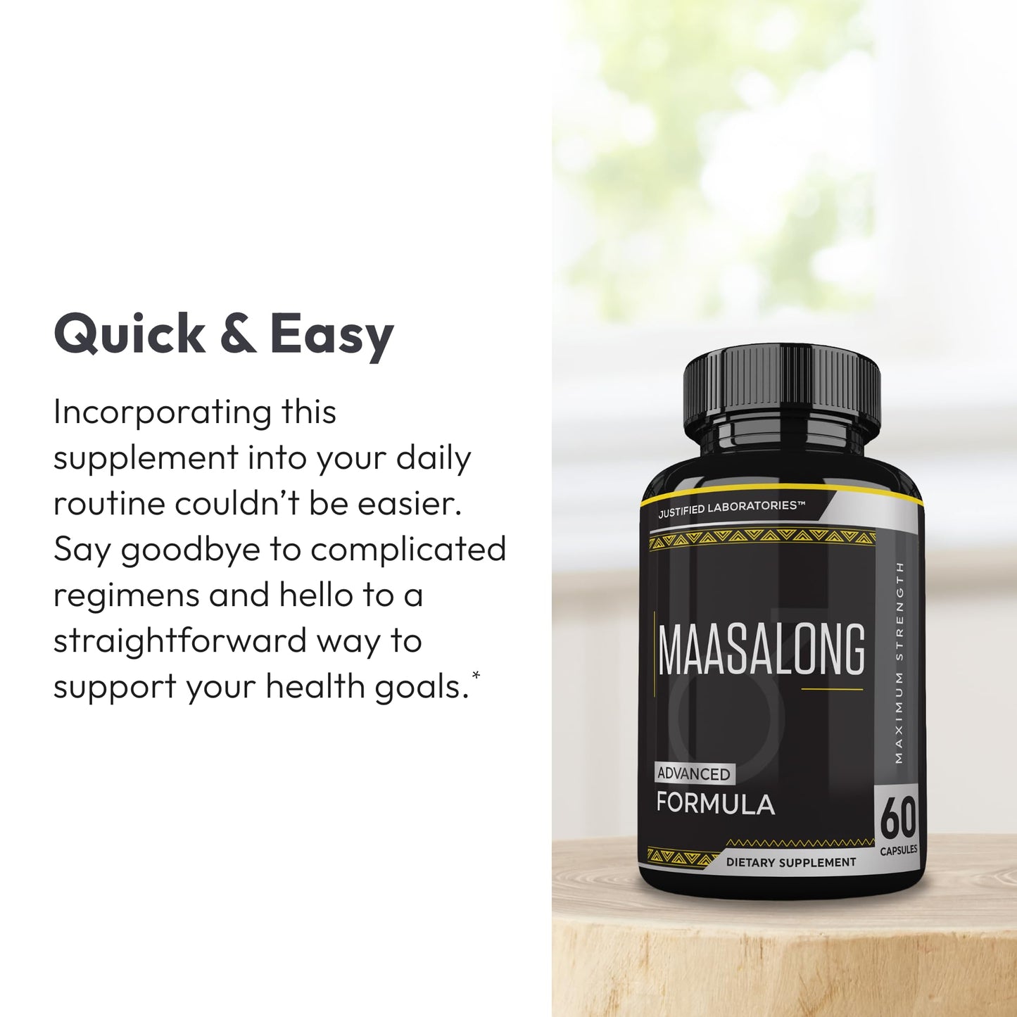 Justified Laboratories Maasalong for Men Testosterone Support Capsules, 60 Count