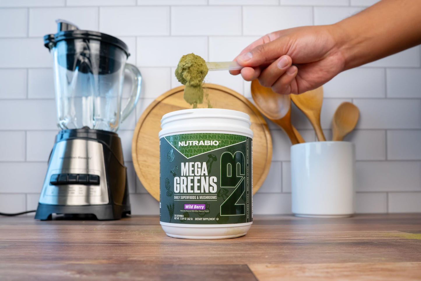 NutraBio Mega Greens Complete Daily Super Greens Powder Wild Berry 10 oz