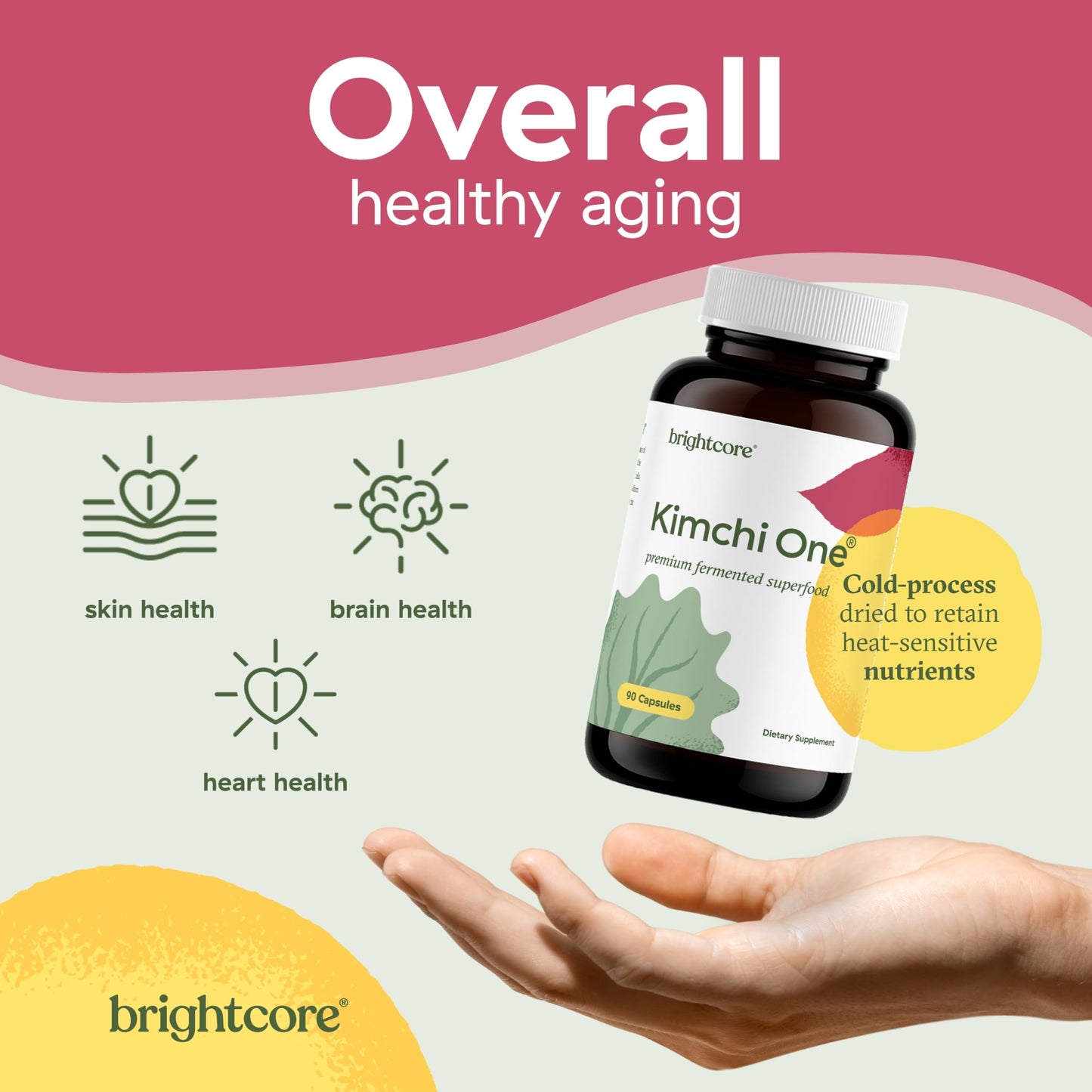 Brightcore Kimchi One Kimchi Powder Probiotics, Enzymes & Antioxidant Supplement Capsules, 90 Count