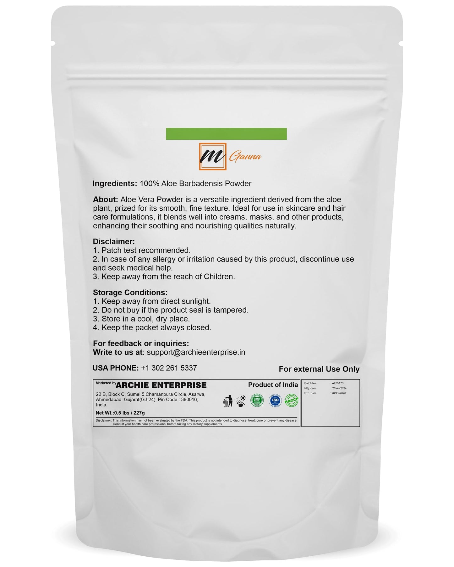 mGanna Aloe Vera Leaf Powder 3.52 Ounce