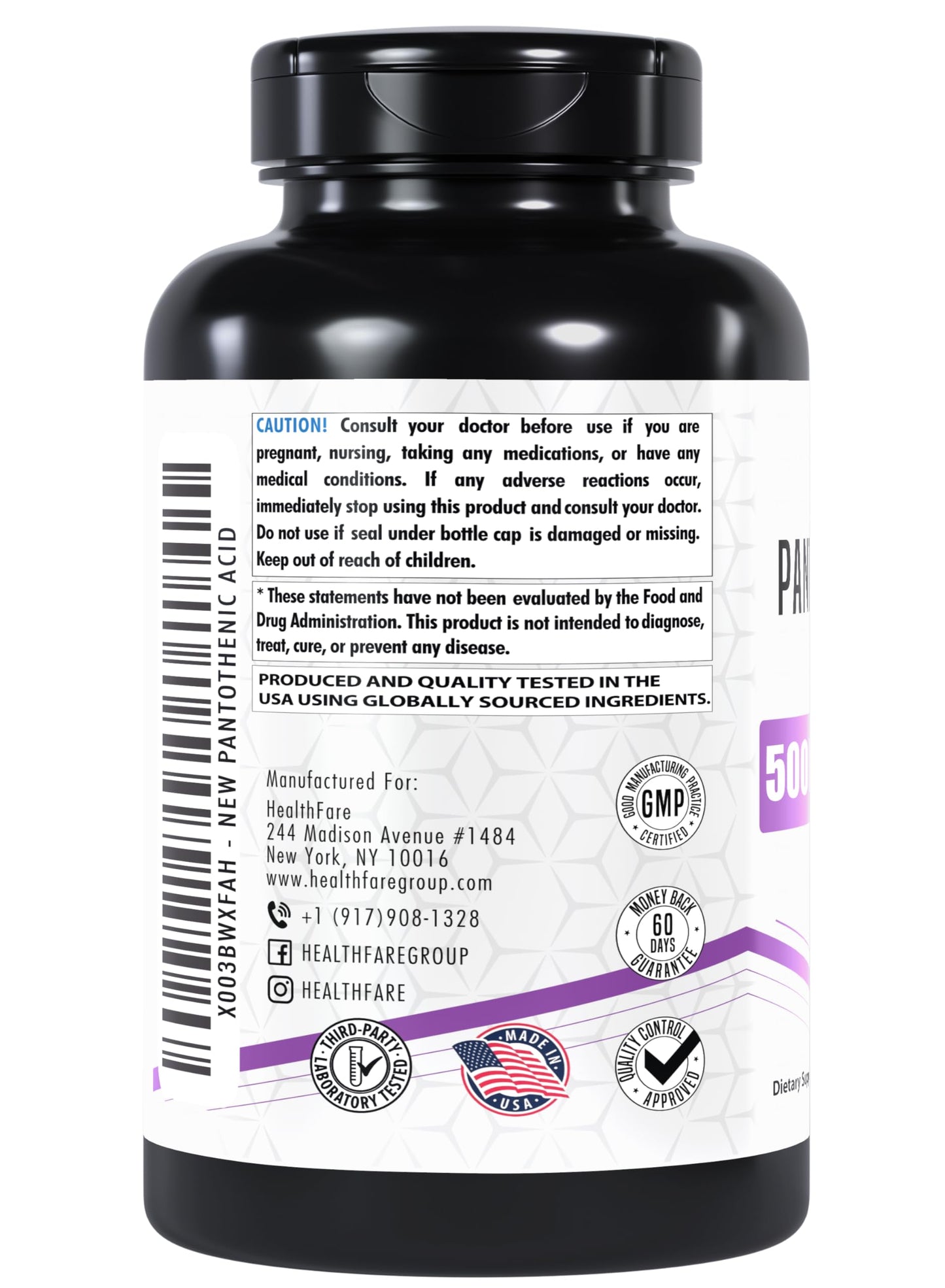 Healthfare Pantothenic Acid 500mg 400 Capsules
