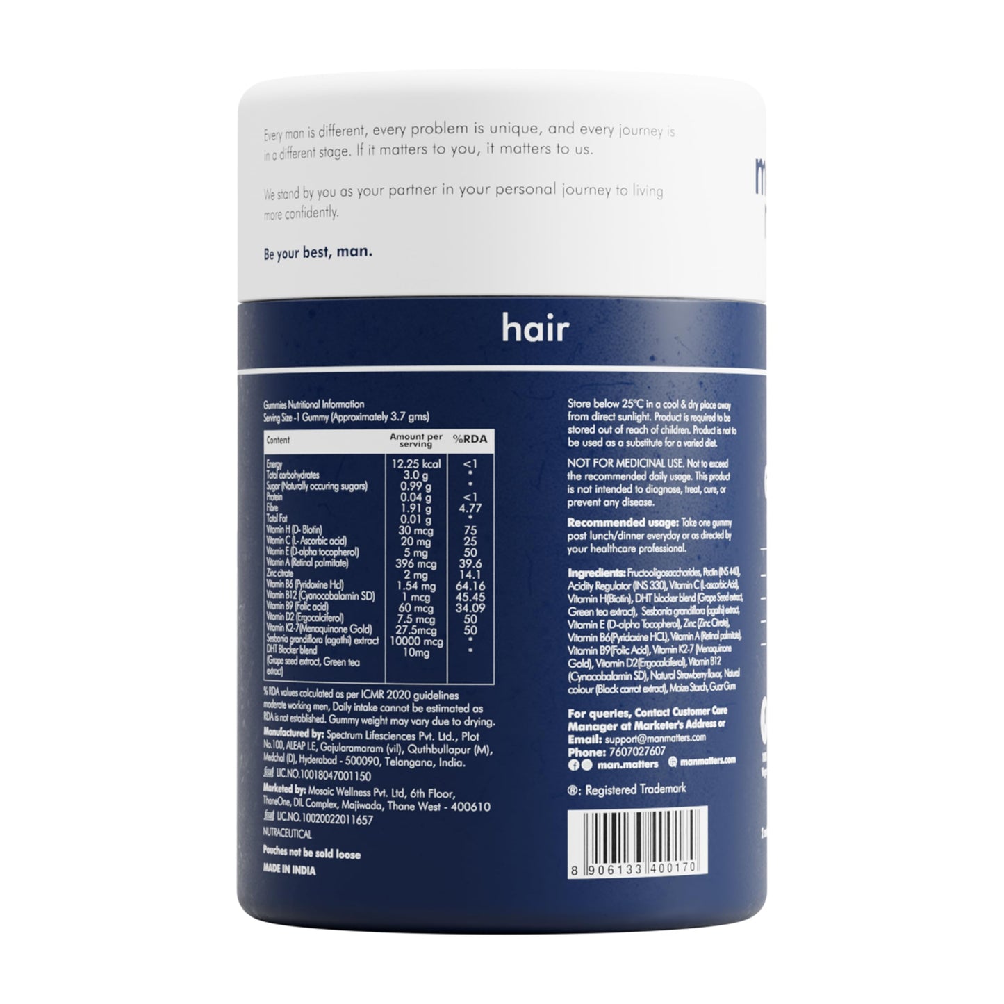 Man Matters Biotin Hair Gummy for Healthy Hair, 60 Gummies