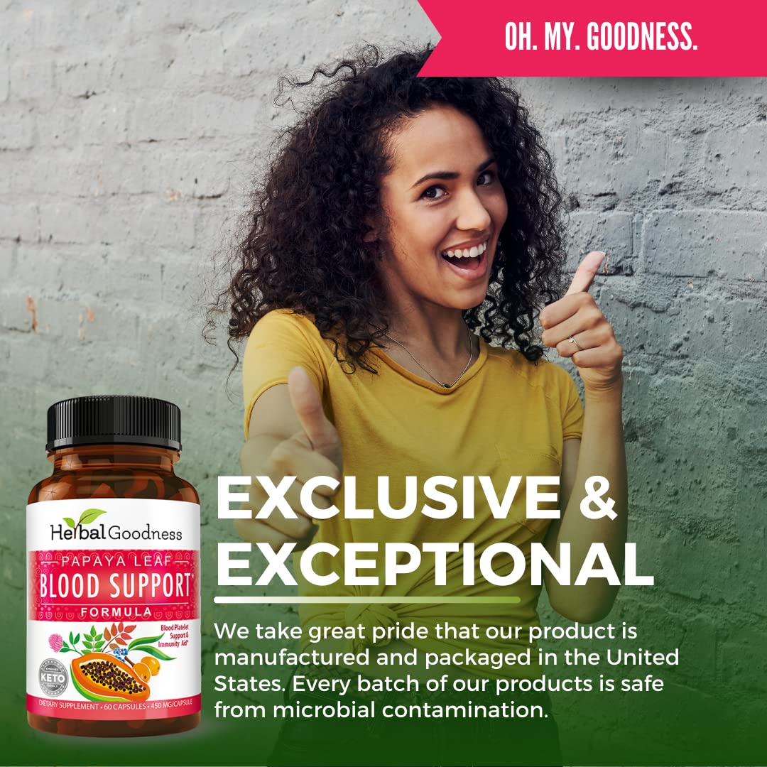 Herbal Goodness Papaya Leaf Blood Support Capsules, 60 Count