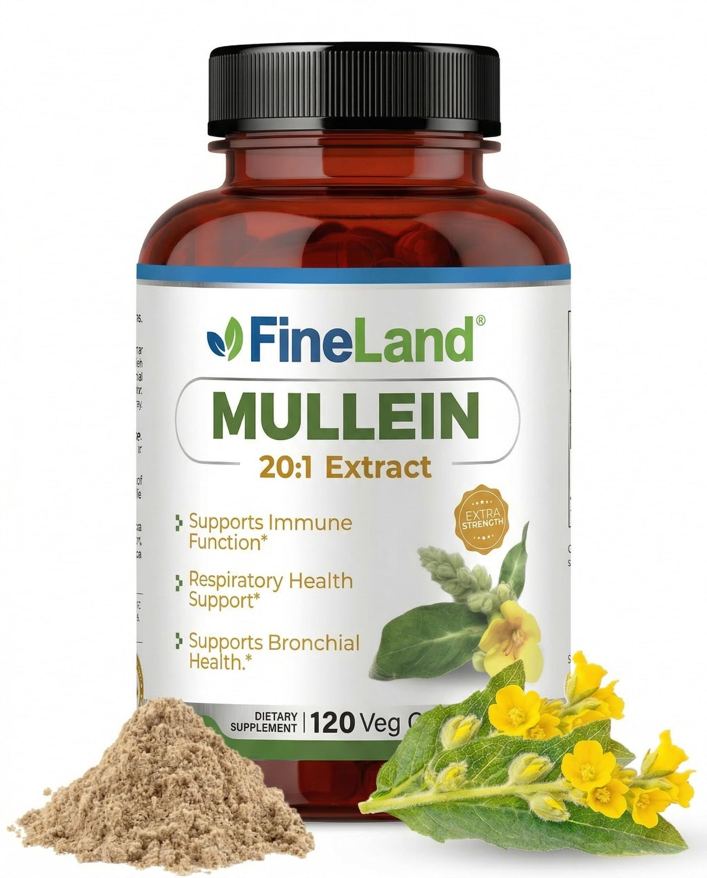 FineLand Mullein Extract Lung Cleanse & Respiratory Support Supplement, 120 Vegan Capsules