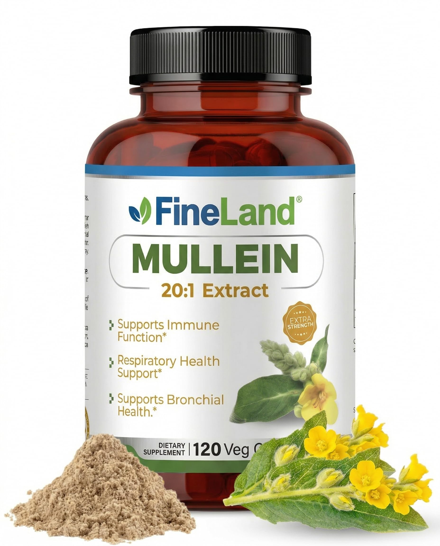 FineLand Mullein Extract Lung Cleanse & Respiratory Support Supplement, 120 Vegan Capsules