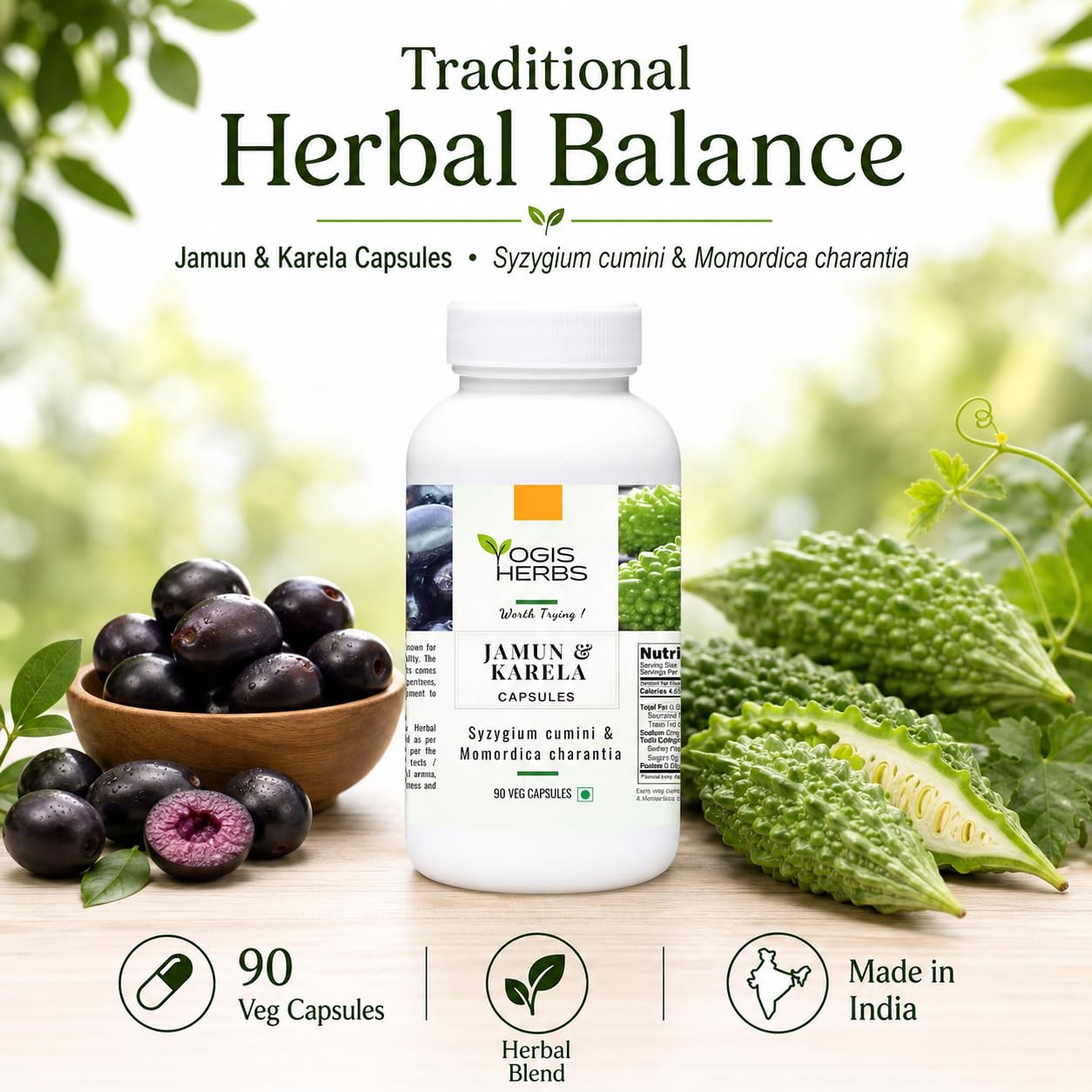 YOGIS HERBS Jamun & Karela Capsules, 90 Capsules