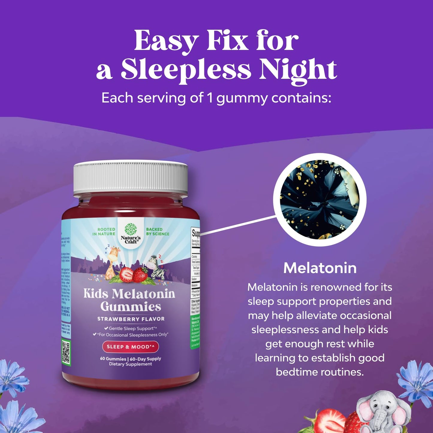 Natures Craft Melatonin Gummies for Kids Sleep Support, 60 Count