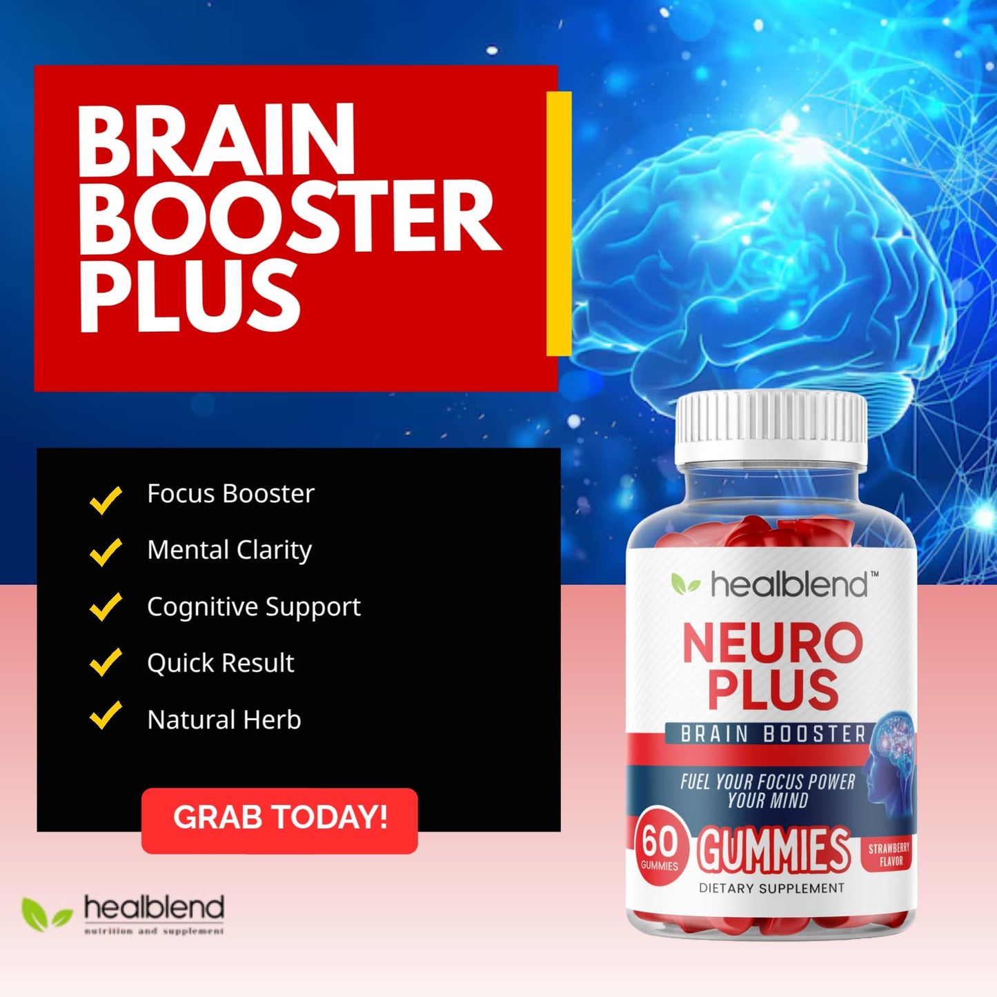 Healblend Neuro Plus Brain Booster Gummies 60 Count