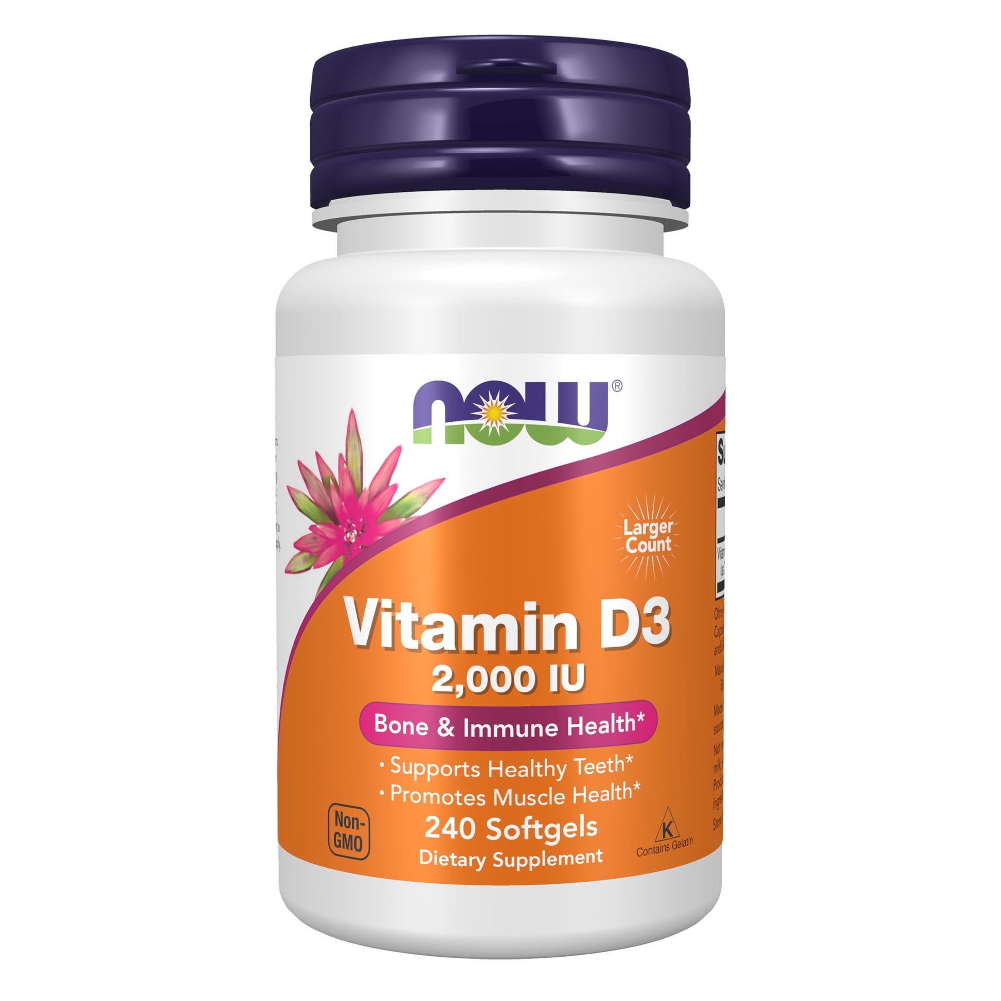 NOW Foods Vitamin D-3 2000 IU Softgels, 240 Count
