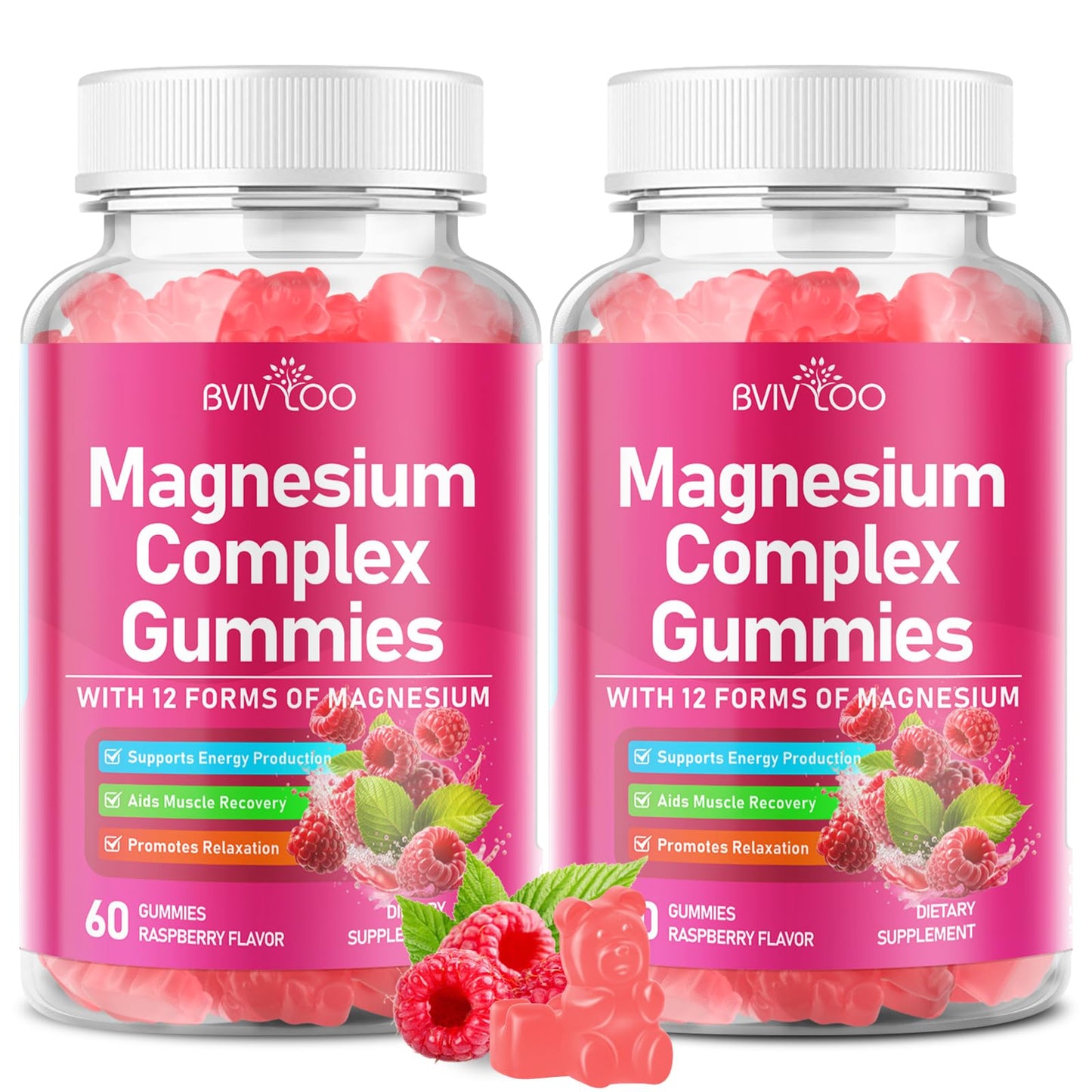 BVIVLOO Magnesium Complex Gummies, 2 Pack, 120 Count