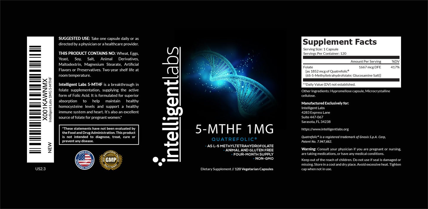 Intelligent Labs 1MG 5-MTHF Methylfolate Capsules, 120 Count