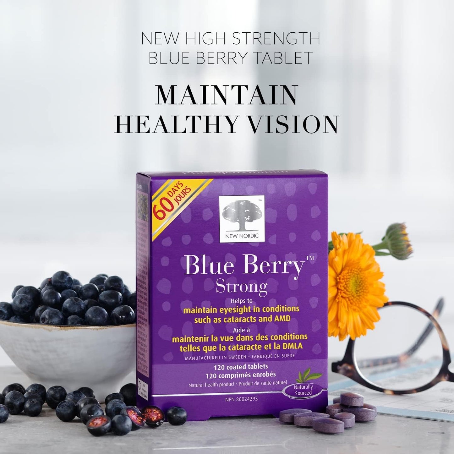 NEW NORDIC Blue Berry Eye Vitamin Supplement Daily Vision Support Tablet 60 Count